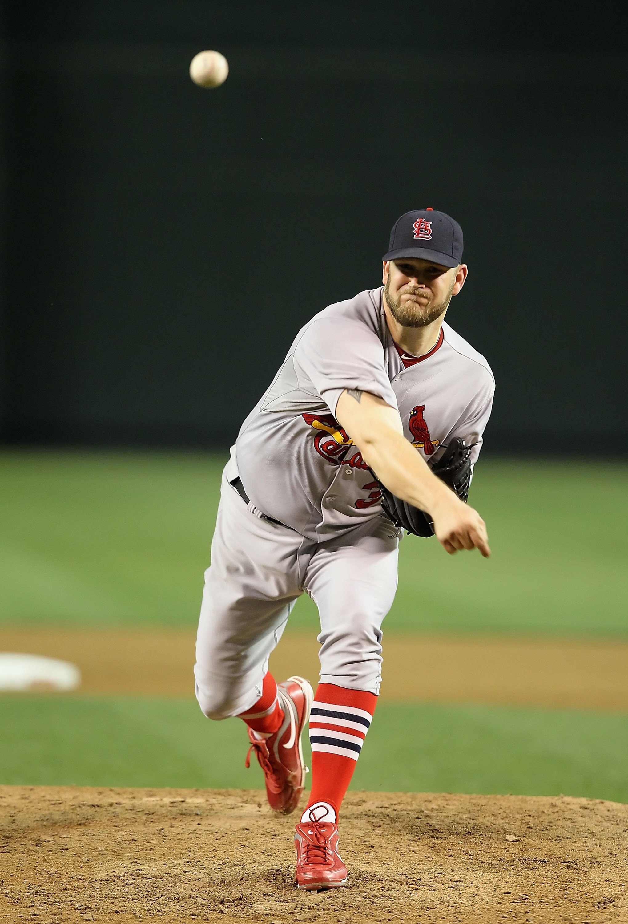 PHOENIX - APRIL 19:  Starting pitcher Brad Penny #33 of the St. Louis Cardinals pitches against the Arizona Diamondbacks during the Major League Baseball game at Chase Field on April 19, 2010 in Phoenix, Arizona.  The Cardinals defeated the Diamondbacks 4
