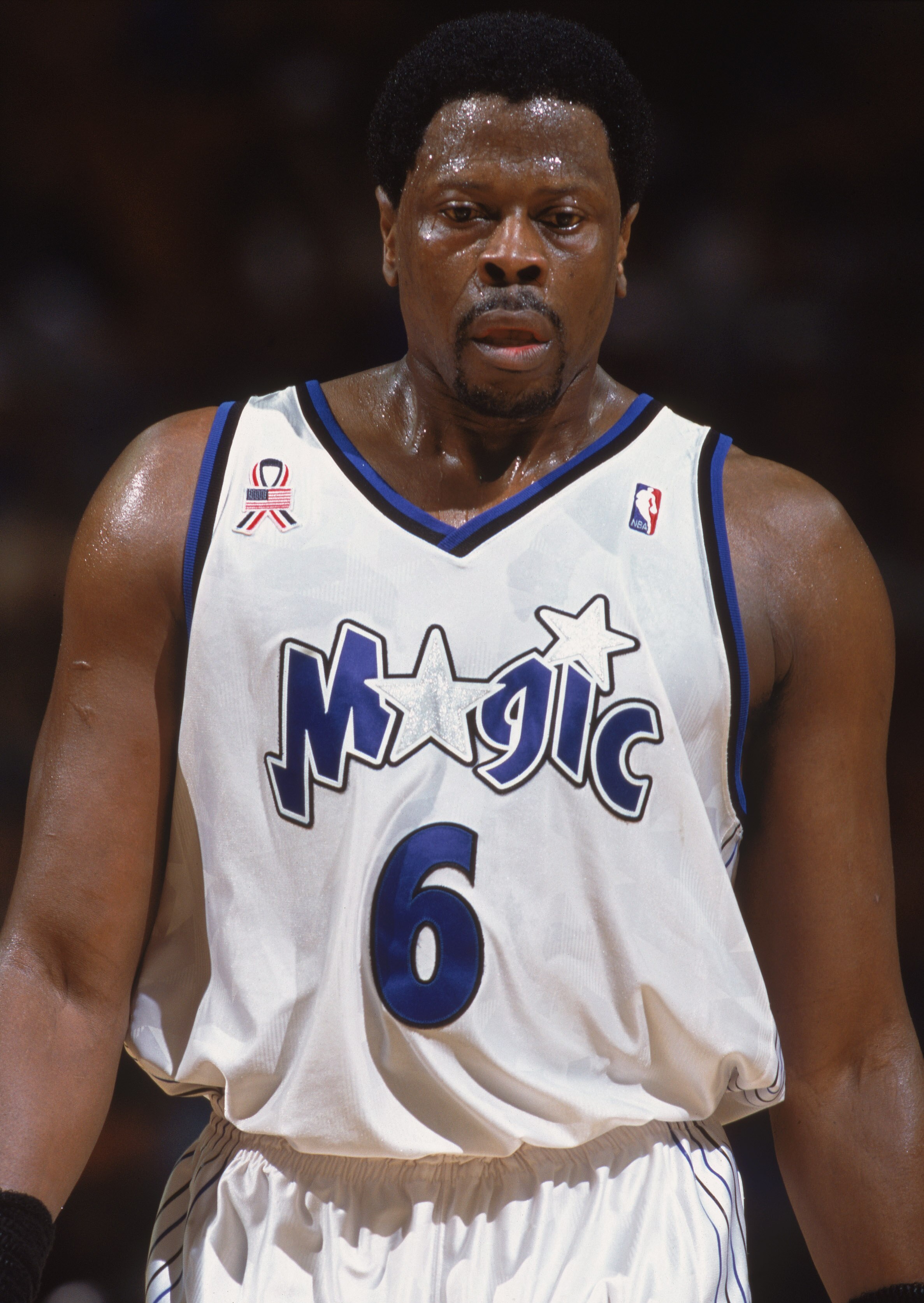 19 Dec 2001:  Center Patrick Ewing #6 of the Orlando Magic walks down the court during the NBA game against the Utah Jazz at the TD Waterhouse Centre in Orlando, Florida.  The Magic defeated the Jazz 98-90.  Mandatory Credit:  Andy Lyons/Getty Images