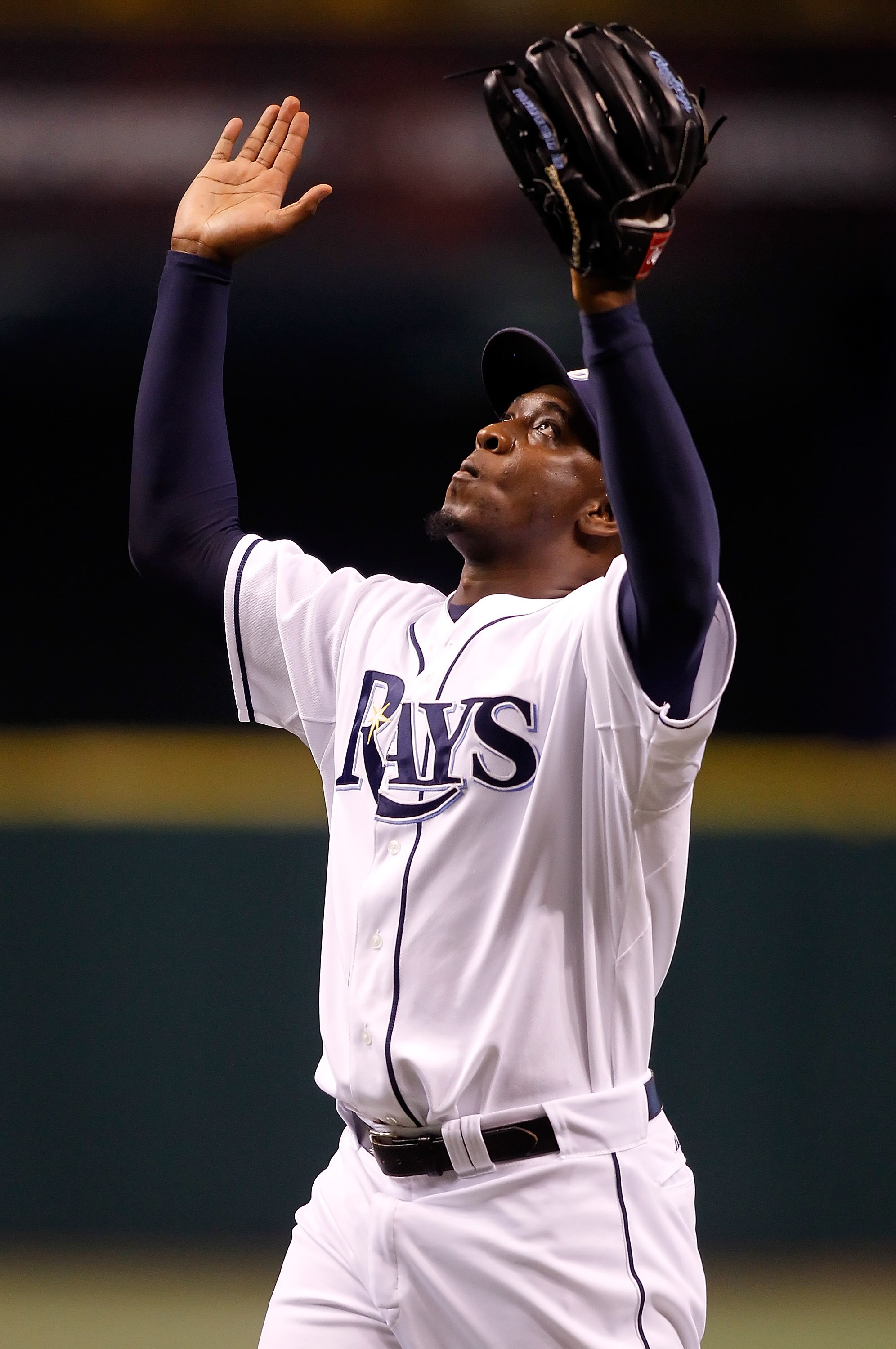ST. PETERSBURG - SEPTEMBER 24:  Relief pitcher Rafael Soriano #29 of the Tampa Bay Rays celebrates his team record 44th save against the Seattle Mariners at Tropicana Field on September 24, 2010 in St. Petersburg, Florida. Tampa Bay beat the Seattle Marin
