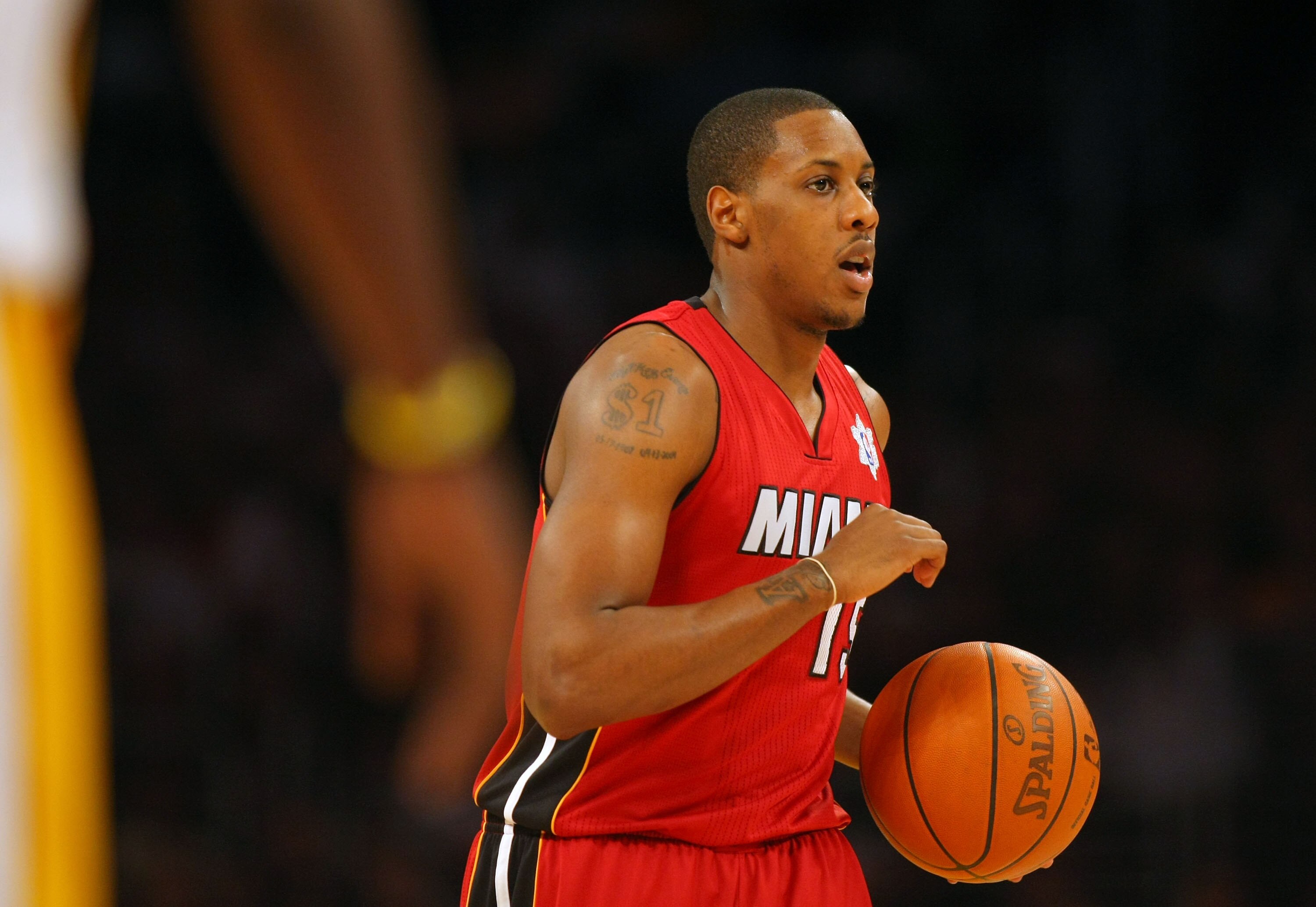 LOS ANGELES, CA - DECEMBER 25:  Mario Chalmers #15 of the Miami Heat looks to make a play with the ball during the NBA game against the Los Angeles Lakers at Staples Center on December 25, 2010 in Los Angeles, California. The Heat defeated the Lakers 96-8