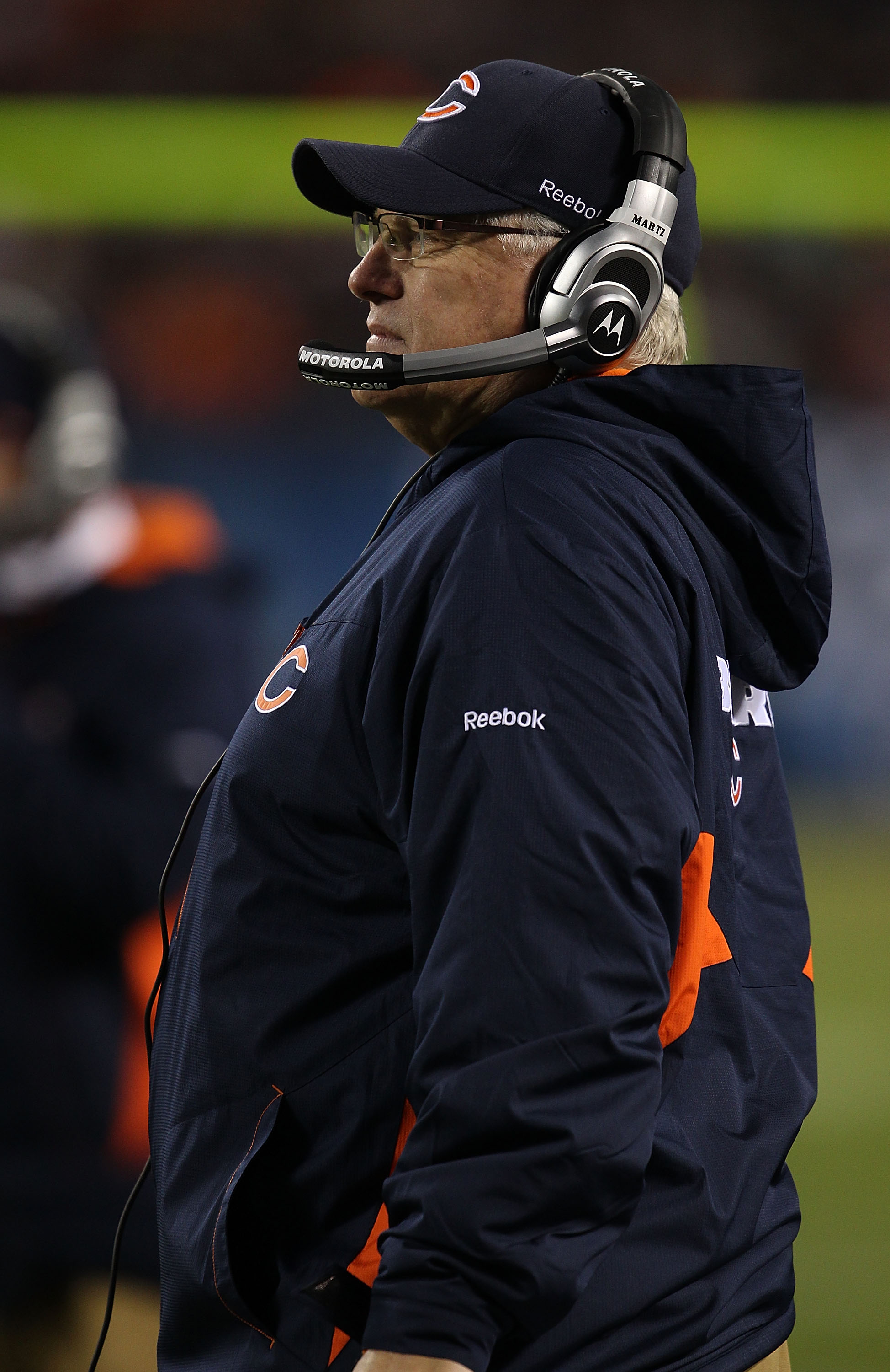 CHICAGO - NOVEMBER 28: Offensive coordinator Mike Martz of the Chicago Bears watches as the Bears take on the Philadelphia Eagles at Soldier Field on November 28, 2010 in Chicago, Illinois. The Bears defeated the Eagles 31-26. (Photo by Jonathan Daniel/Ge