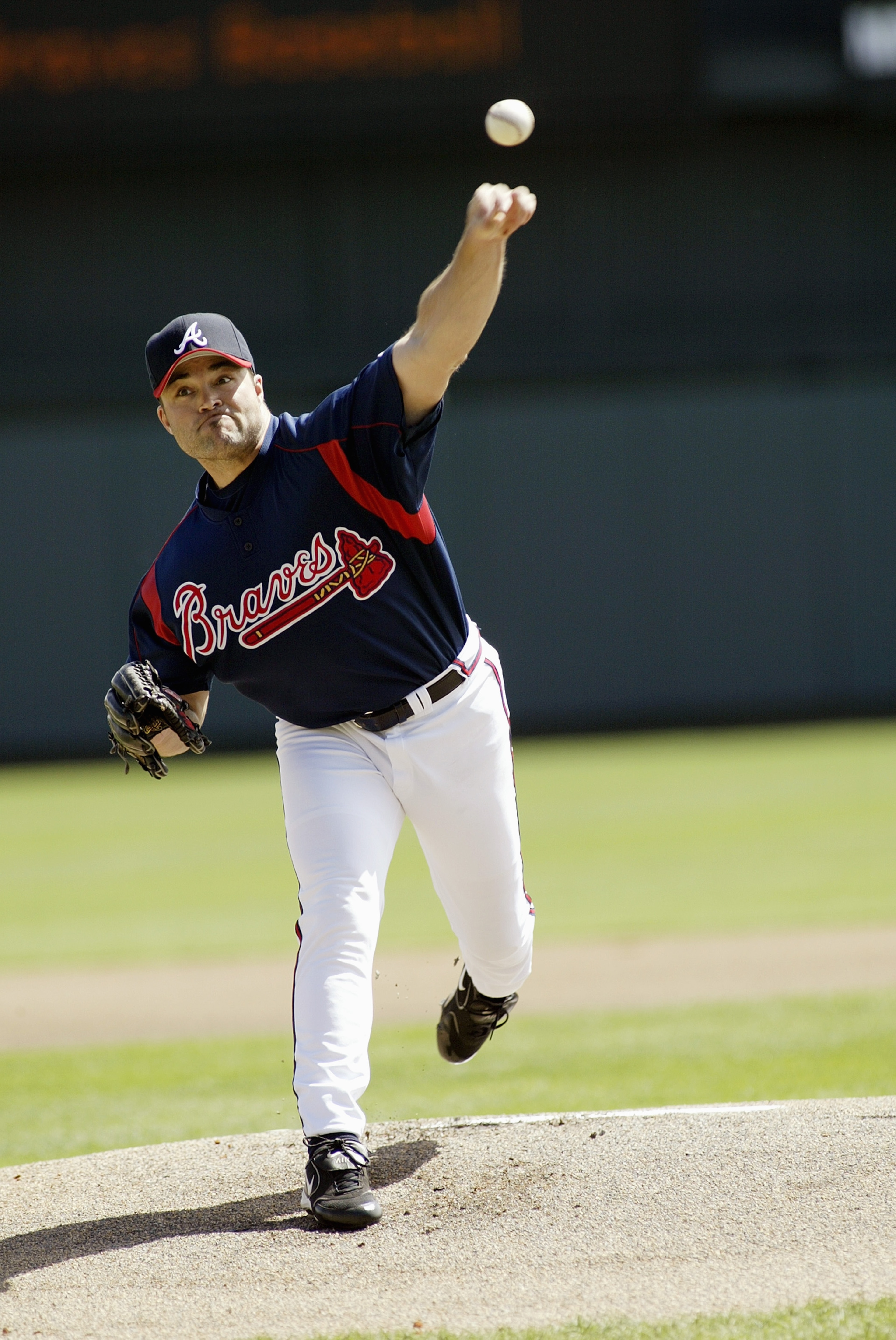 KISSIMMEE, FL - MARCH 8:  Pitcher Mike Hampton #32 of the Atlanta Braves delivers against New York Yankees during a Spring Training game on March 8, 2005 at Cracker Jack Stadium at Disney's Wide World of Sports in Kissimmee, Florida.    (Photo by Rick Ste