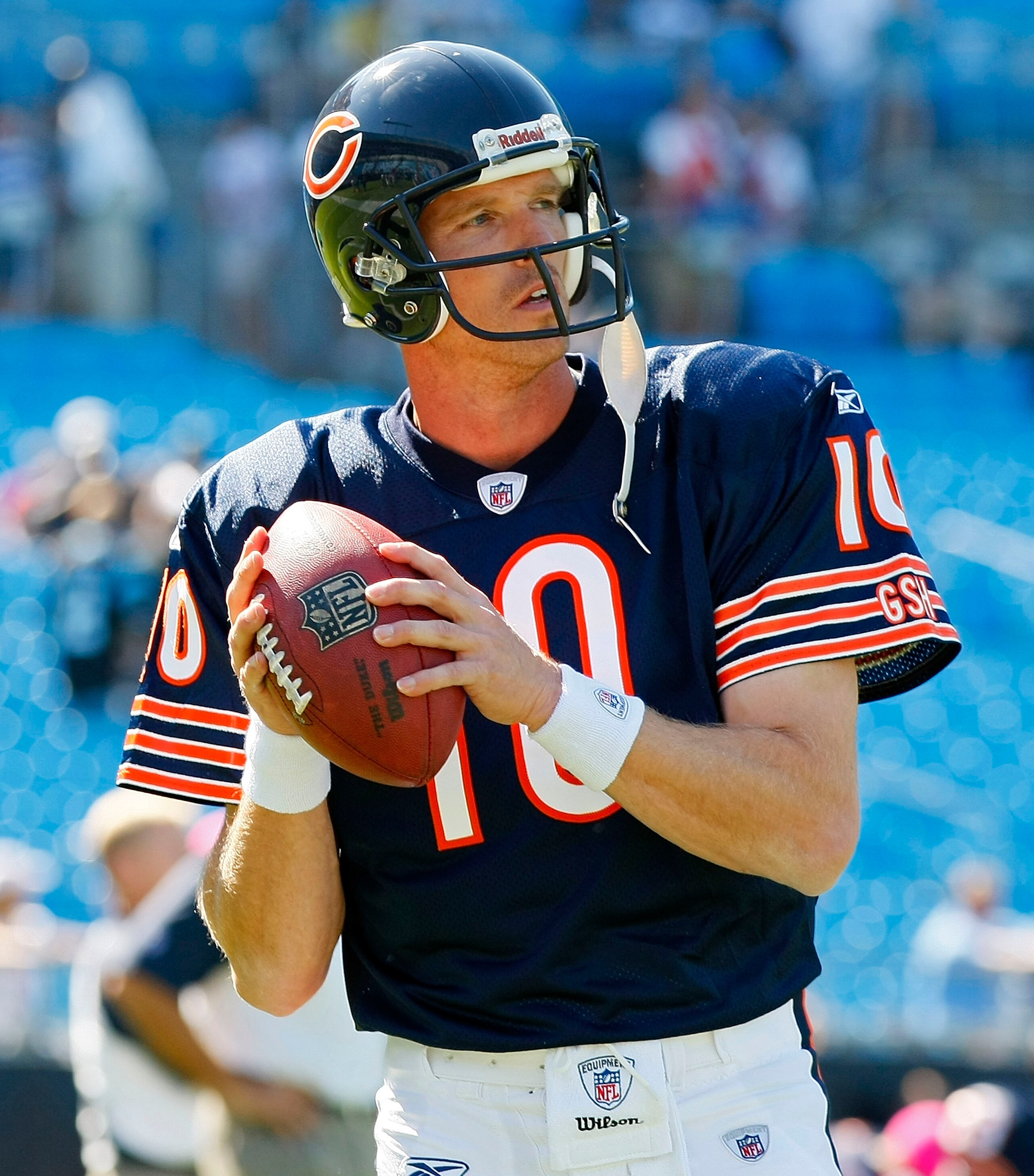 CHARLOTTE, NC - OCTOBER 10: Quarterback Todd Collins #10 of the Chicago Bears warms up prior to the Bears game against the Carolina Panthers at Bank of America Stadium on October 10, 2010 in Charlotte, North Carolina. (Photo by Geoff Burke/Getty Images) CHARLOTTE, NC - OCTOBER 10: Quarterback Todd Collins #10 of the Chicago Bears warms up prior to the Bears game against the Carolina Panthers at Bank of America Stadium on October 10, 2010 in Charlotte, North Carolina. (Photo by Geoff Burke/Getty Images)