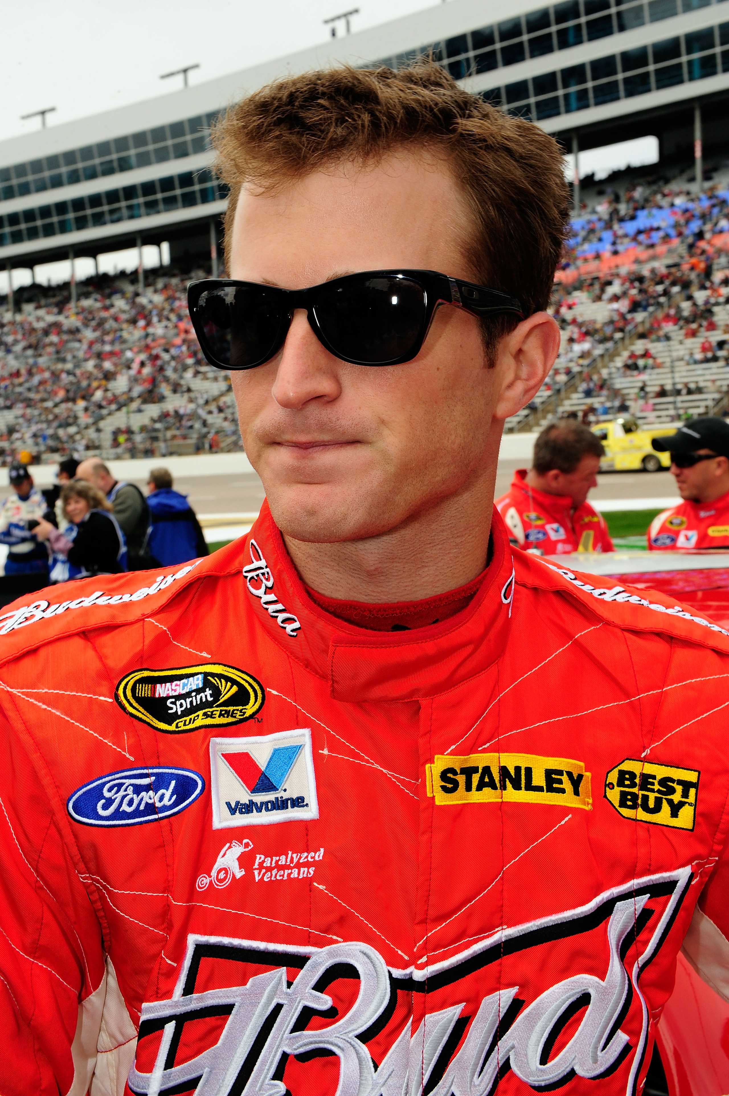 FORT WORTH, TX - APRIL 19:  Kasey Kahne, driver of the #9 Budweiser Ford, looks on prior to the start of the NASCAR Sprint Cup Series Samsung Mobile 500 at Texas Motor Speedway on April 19, 2010 in Fort Worth, Texas.  (Photo by Rusty Jarrett/Getty Images