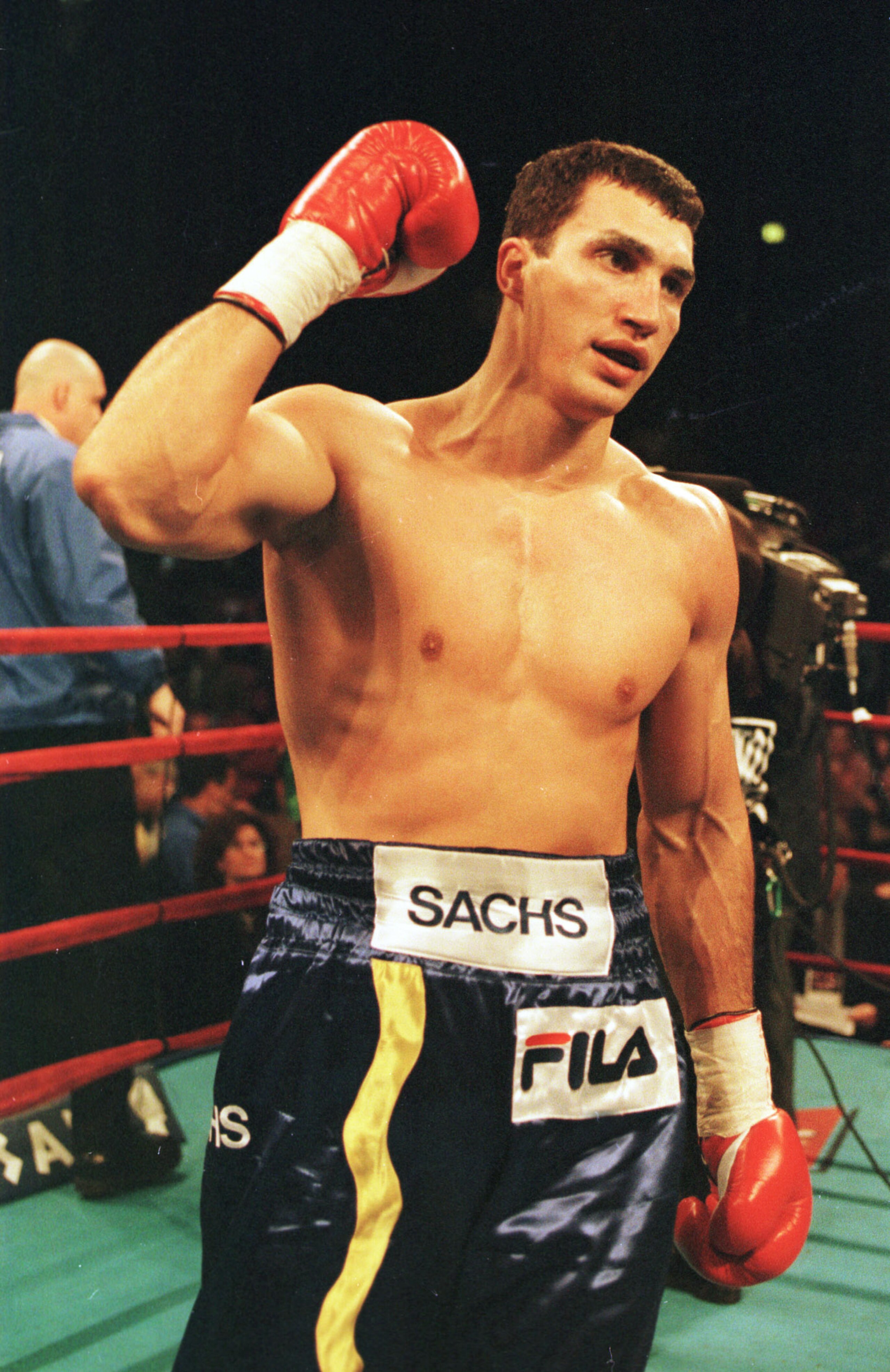 29 Apr 2000:  Wladimir Klitscho of Ukraine celebrates after he defeated David Bostice of Mesa, Arizona in their WBA Intercontinental Heavyweight bout at Madison Square Garden in New York City.  Klitscho won by TKO in the second round. Mandatory Credit: Al