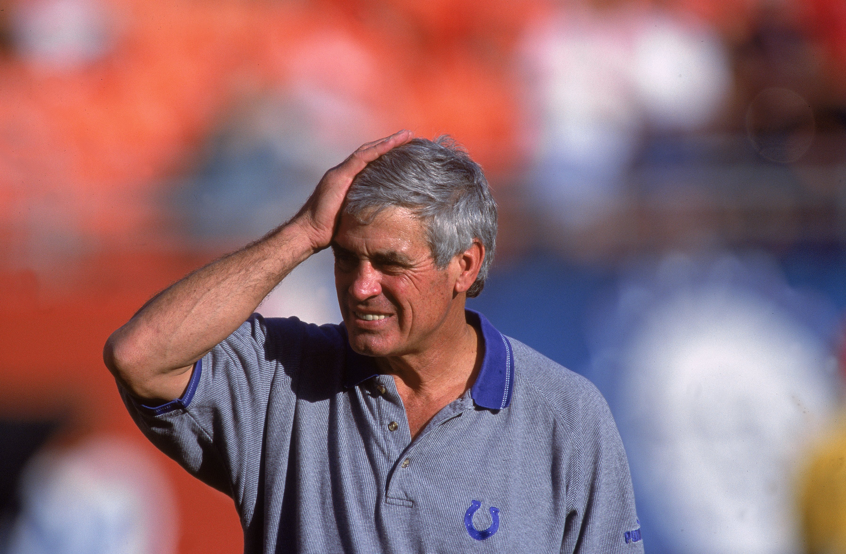 17 Dec 2000: Head Coach Jim Mora of the Indianapolis Colts reacts to a play during the game against the Miami Dolphins at the Pro Player Stadium in Miami, Florida. The Colts defeated the Dolphins 20-13.Mandatory Credit: Eliot J. Schechter  /Allsport