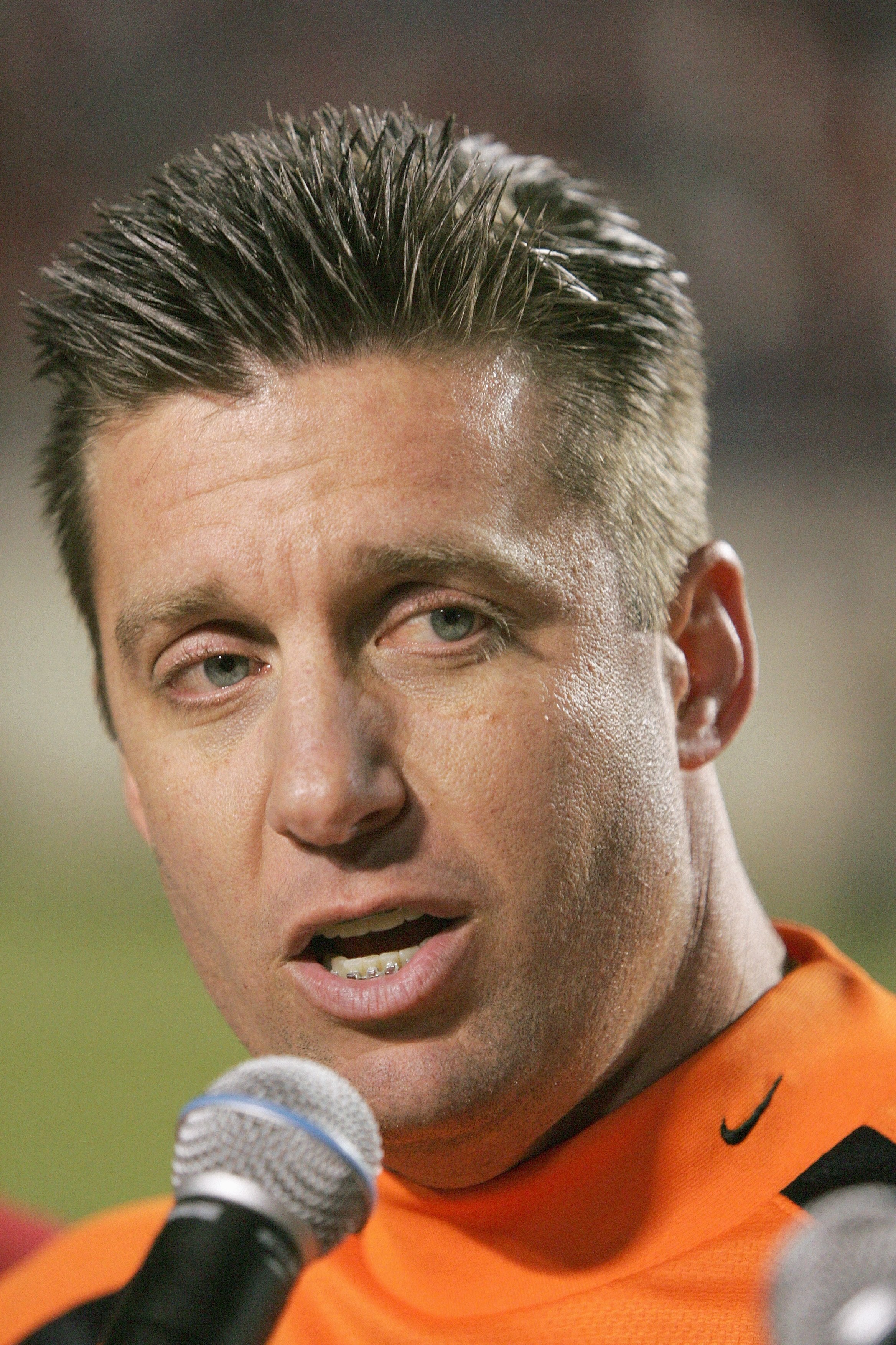 SHREVEPORT, LA - DECEMBER 28: Head coach Mike Gundy of Oklahoma State talks to the crowd after winning the PetroSun Independence Bow against Alabama on December 28, 2006 at Independence Stadium in Shreveport, Louisiana. (Photo by Chris Graythen/Getty Imag
