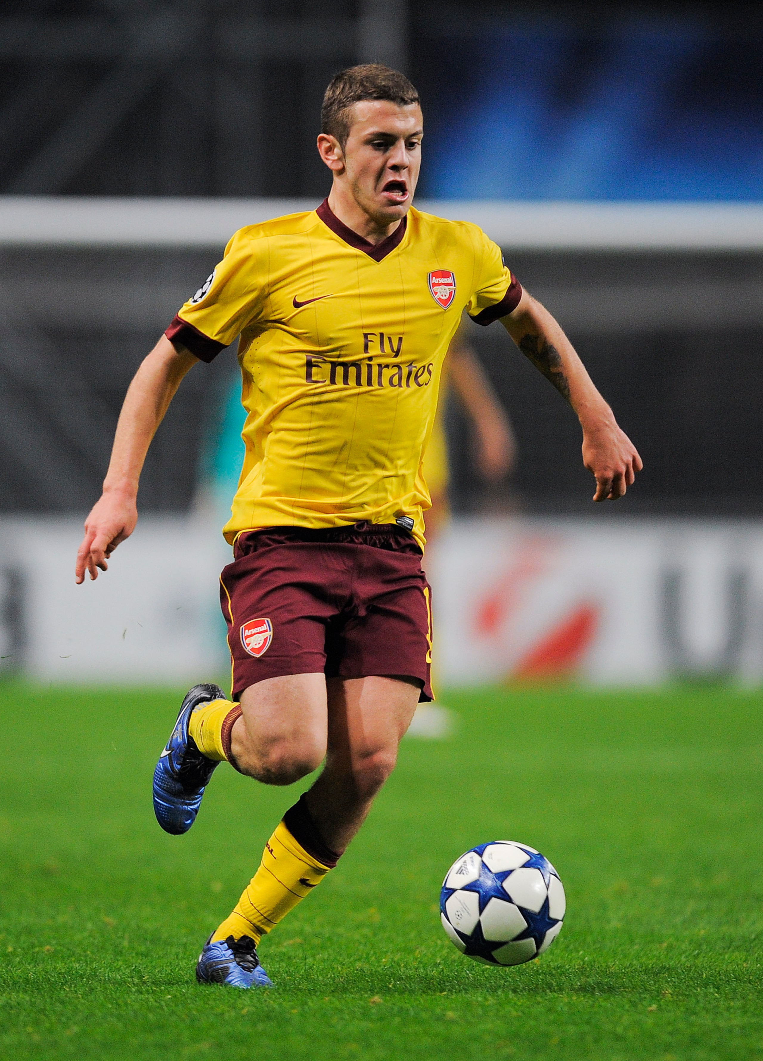BRAGA, PORTUGAL - NOVEMBER 23:  Jack Wilshere of Arsenal in action during the UEFA Champions League Group H match between SC Braga and Arsenal at Estadio Municipal de Braga on November 23, 2010 in Braga, Portugal. SC Braga won the match 2-0.  (Photo by Da