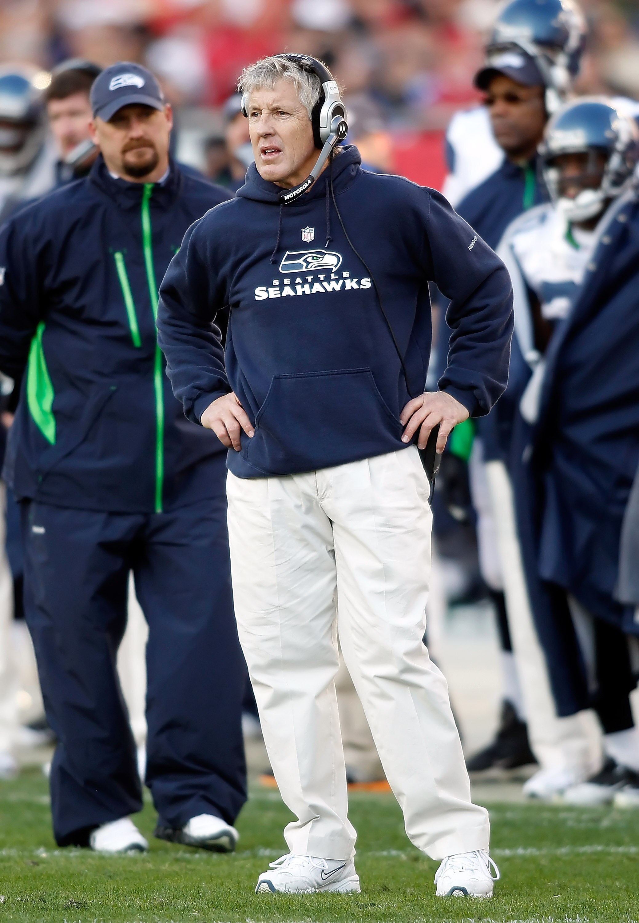TAMPA, FL - DECEMBER 26: Head coach Pete Carroll of the Seattle Seahawks directs his team against the Tampa Bay Buccaneers during the game at Raymond James Stadium on December 26, 2010 in Tampa, Florida. (Photo by J. Meric/Getty Images) TAMPA, FL - DECEMBER 26: Head coach Pete Carroll of the Seattle Seahawks directs his team against the Tampa Bay Buccaneers during the game at Raymond James Stadium on December 26, 2010 in Tampa, Florida. (Photo by J. Meric/Getty Images)
