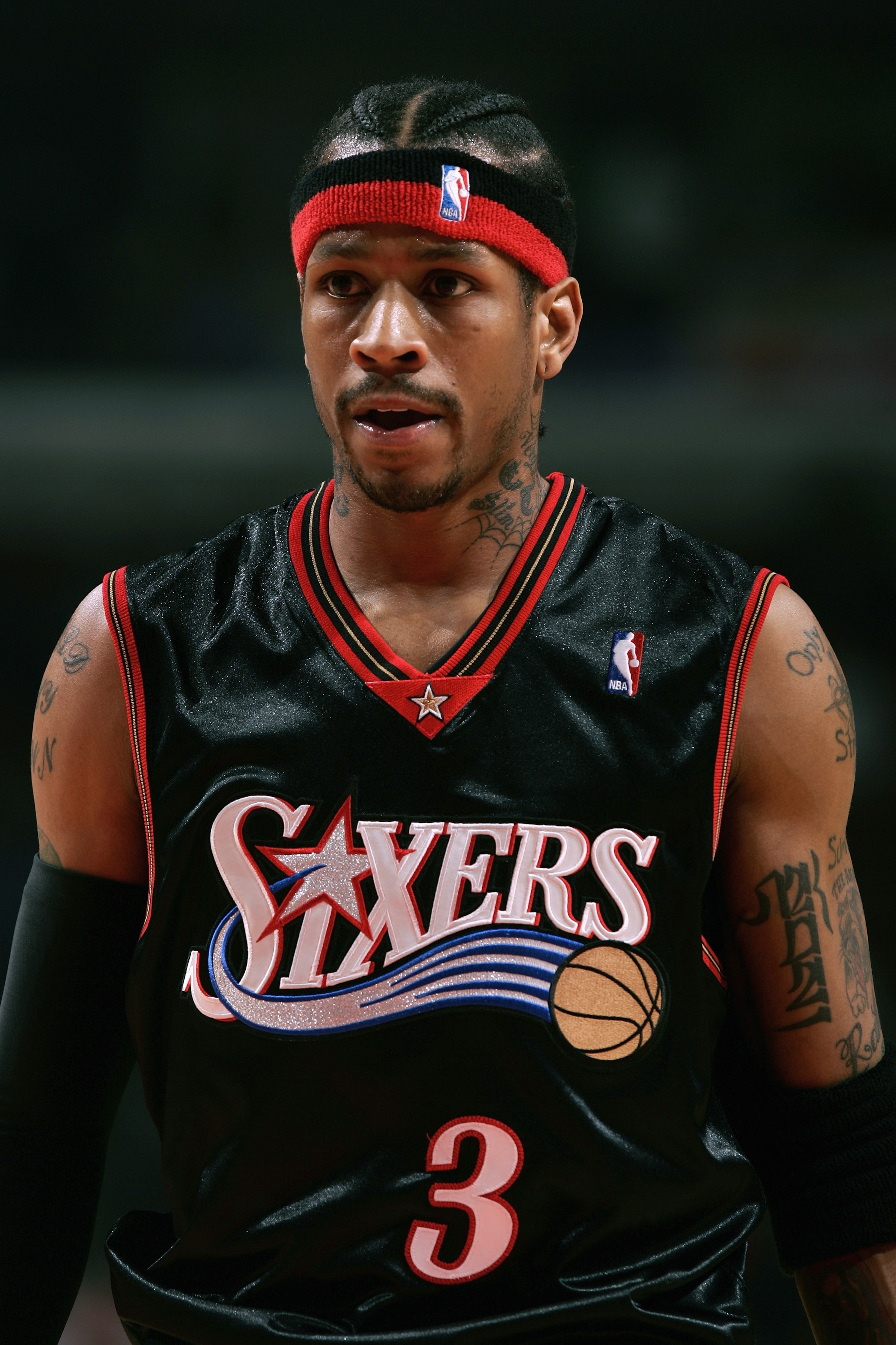 CHICAGO - FEBRUARY 16: Allen Iverson #3 of the Philadelphia 76ers stands on the court during the game with the Chicago Bulls on February 16, 2006 at the United Center in Chicago, Illinois. The Bulls defeated the 76ers 117-84. NOTE TO USER: User expressly CHICAGO - FEBRUARY 16: Allen Iverson #3 of the Philadelphia 76ers stands on the court during the game with the Chicago Bulls on February 16, 2006 at the United Center in Chicago, Illinois. The Bulls defeated the 76ers 117-84. NOTE TO USER: User expressly