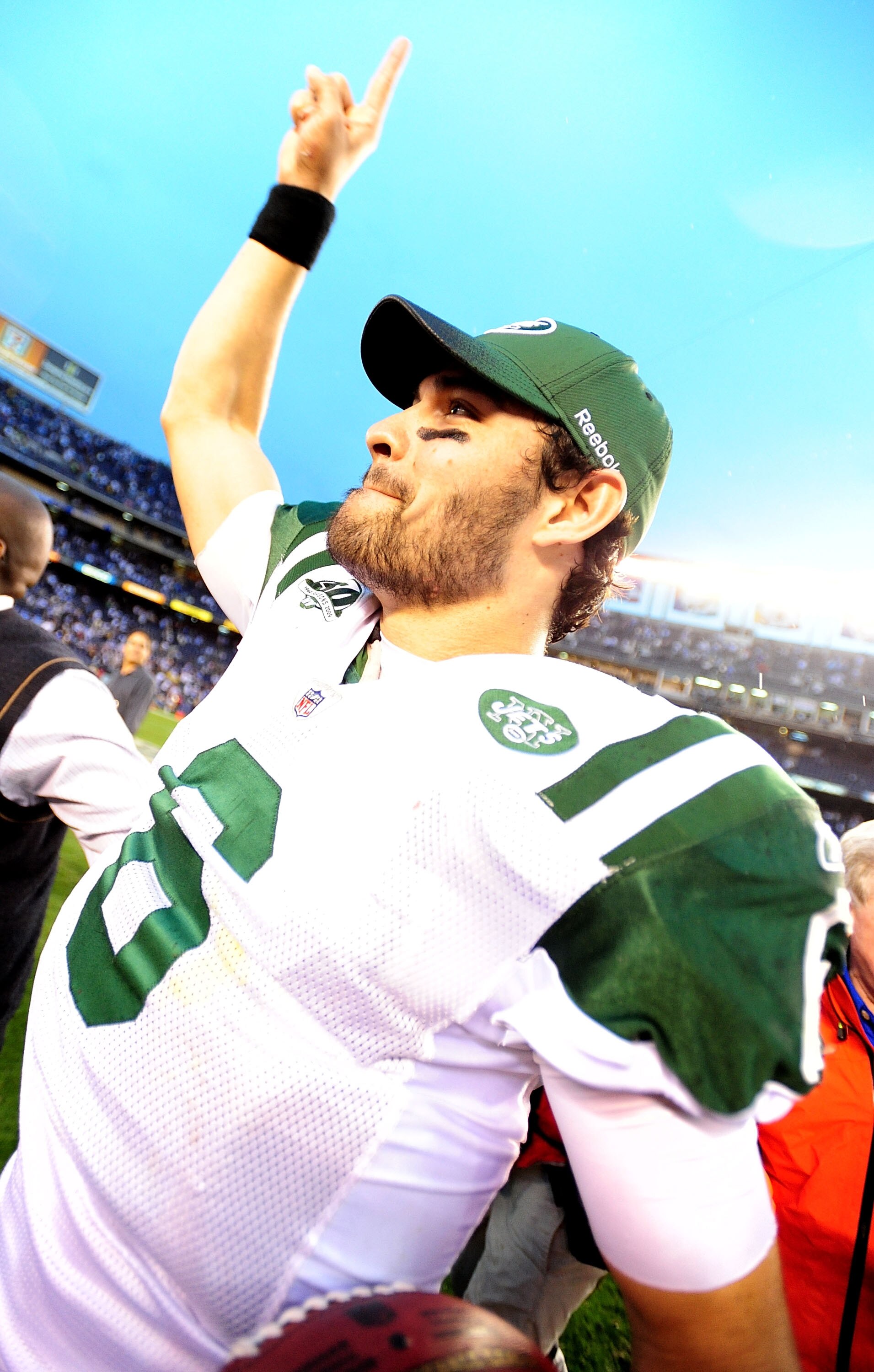 SAN DIEGO - JANUARY 17:  Quarterback Mark Sanchez #6 of the New York Jets walks off the field after the AFC Divisional Playoff Game against the San Diego Chargers at Qualcomm Stadium on January 17, 2010 in San Diego, California. The Jets defeated the Char