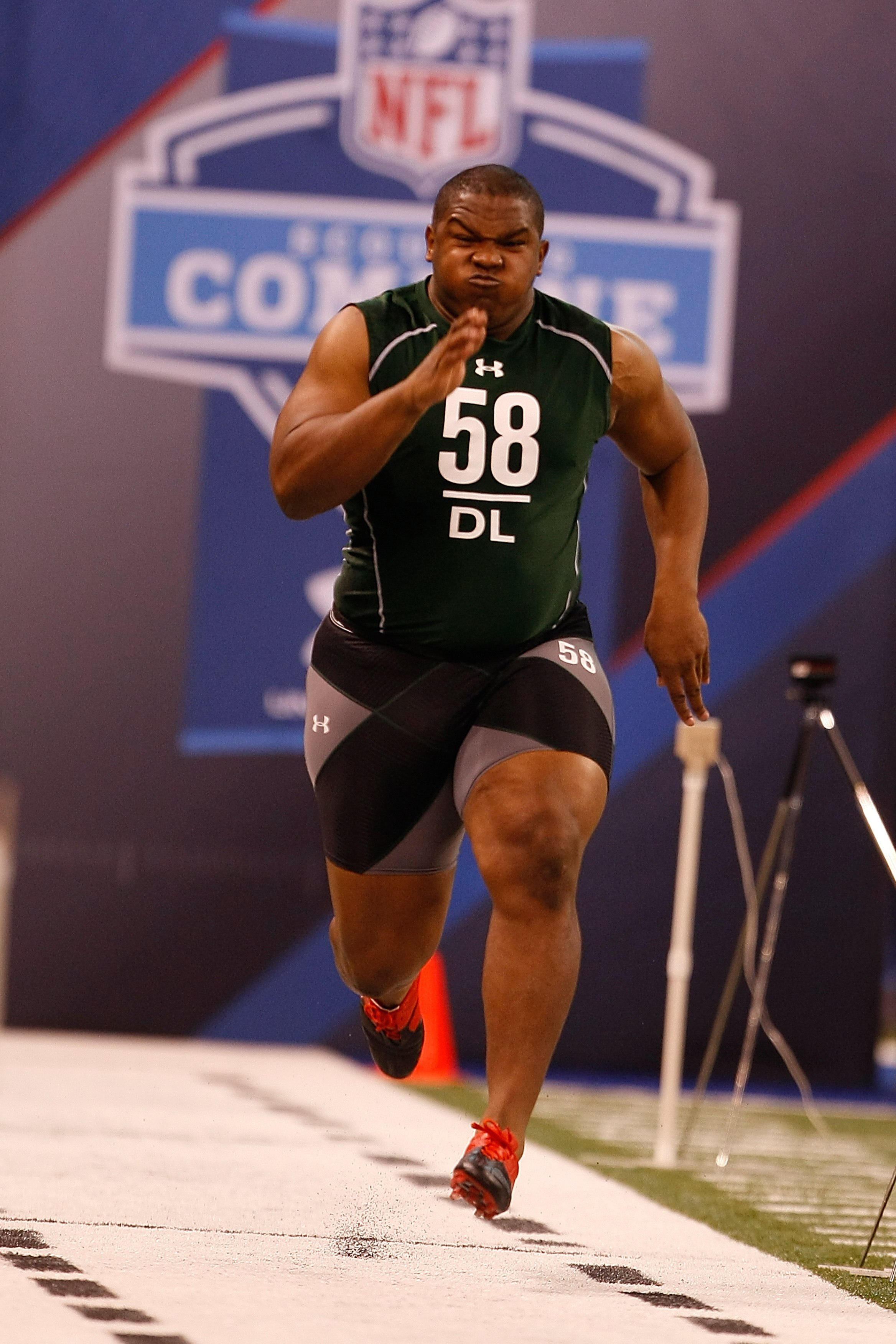 INDIANAPOLIS, IN - MARCH 1: Defensive lineman Dan Williams of Tennessee runs the 40 yard dash during the NFL Scouting Combine presented by Under Armour at Lucas Oil Stadium on March 1, 2010 in Indianapolis, Indiana. (Photo by Scott Boehm/Getty Images)