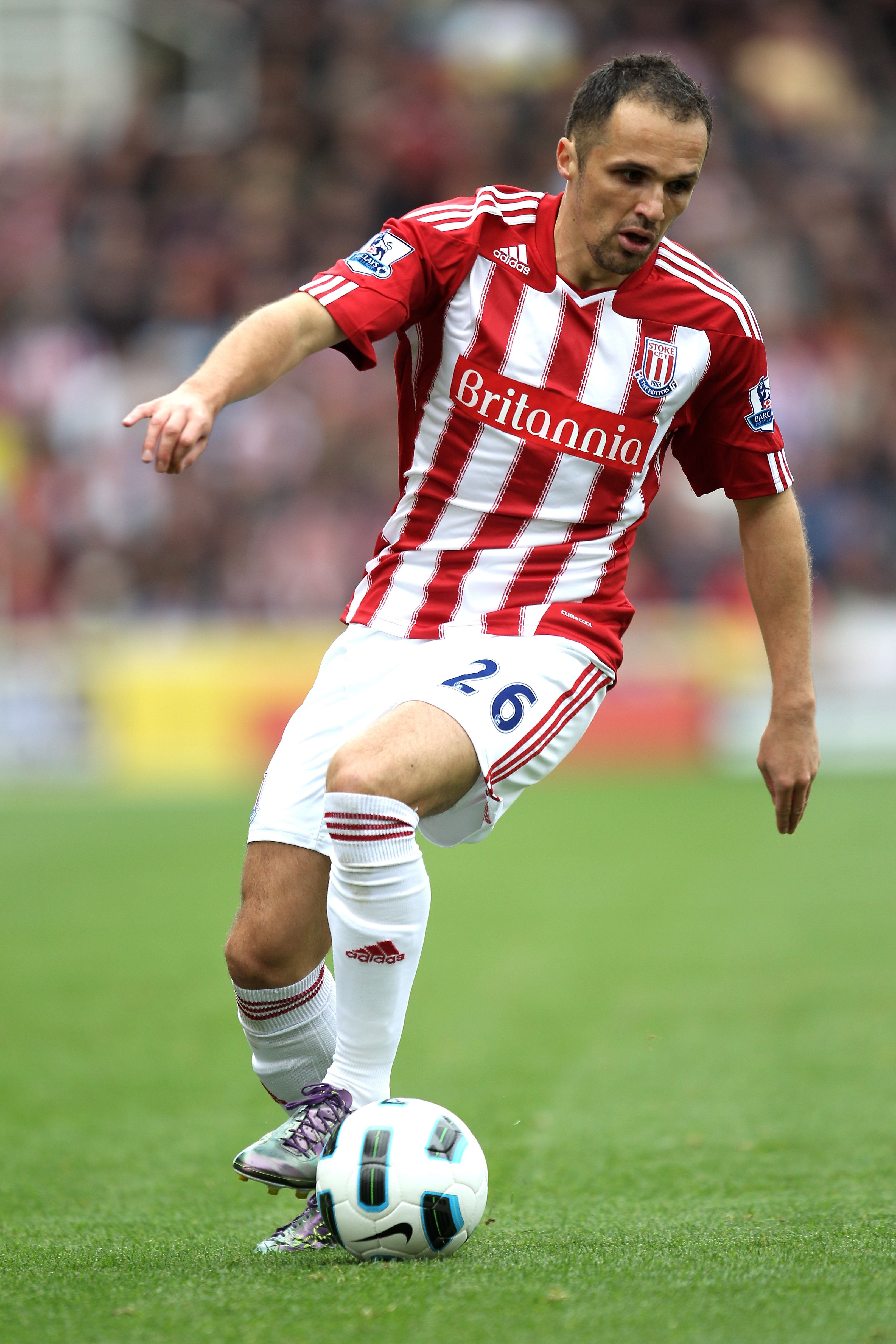 STOKE ON TRENT, ENGLAND - OCTOBER 02:  Matthew Etherington of Stoke City in action during the Barclays Premier League match between Stoke City and Blackburn Rovers at the Britannia Stadium on October 2, 2010 in Stoke on Trent, England.  (Photo by Mark Tho