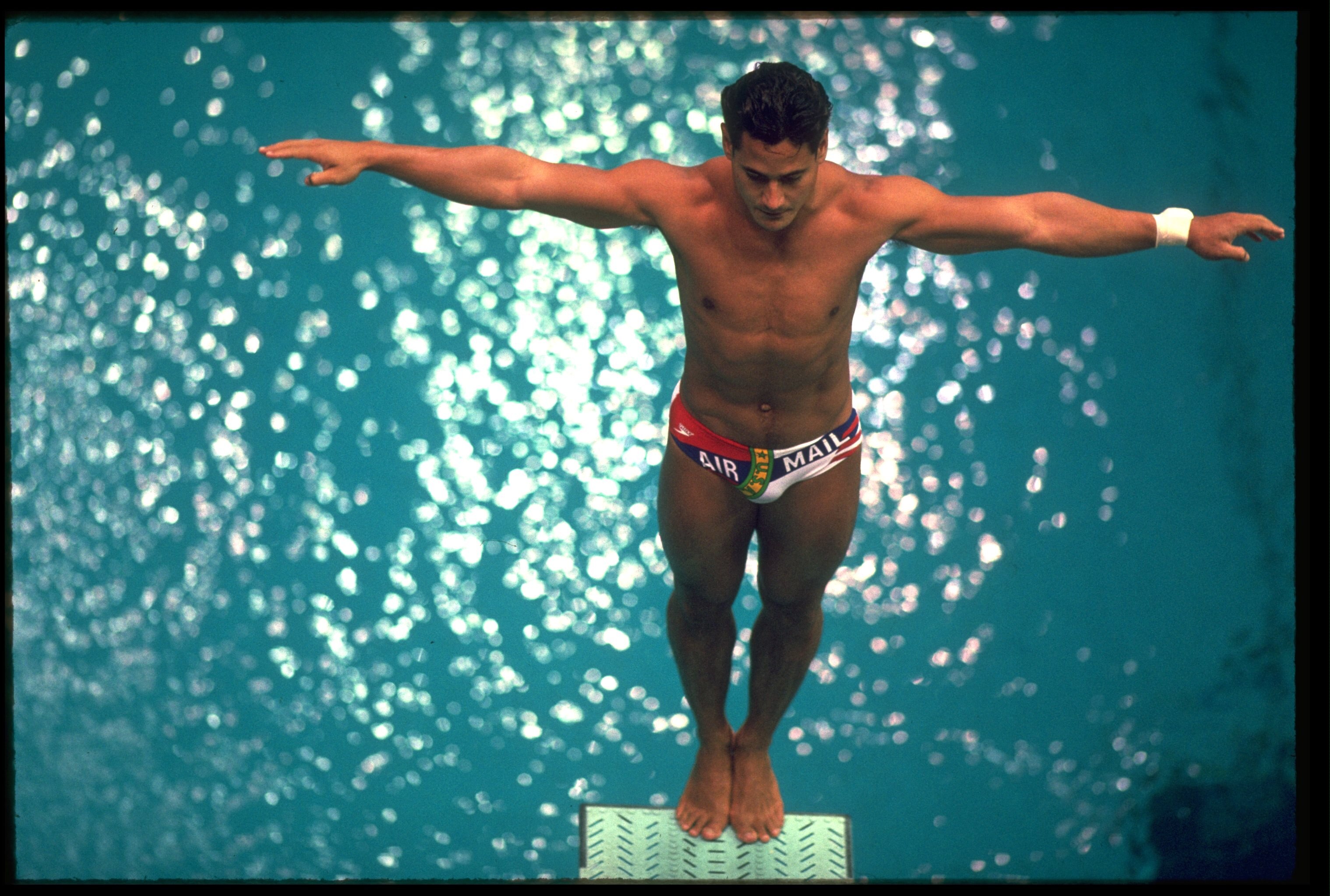 20 SEP 1988:  GREG LOUGANIS OF THE UNITED STATES SETS HIMSELF BEFORE ATTEMPTING A DIVE DURING THE SPRINGBOARD EVENT AT THE 1988 SEOUL OLYMPICS. LOUGANIS WON THE GOLD MEDAL WITH A TOTAL SCORE OF 730.80 POINTS.