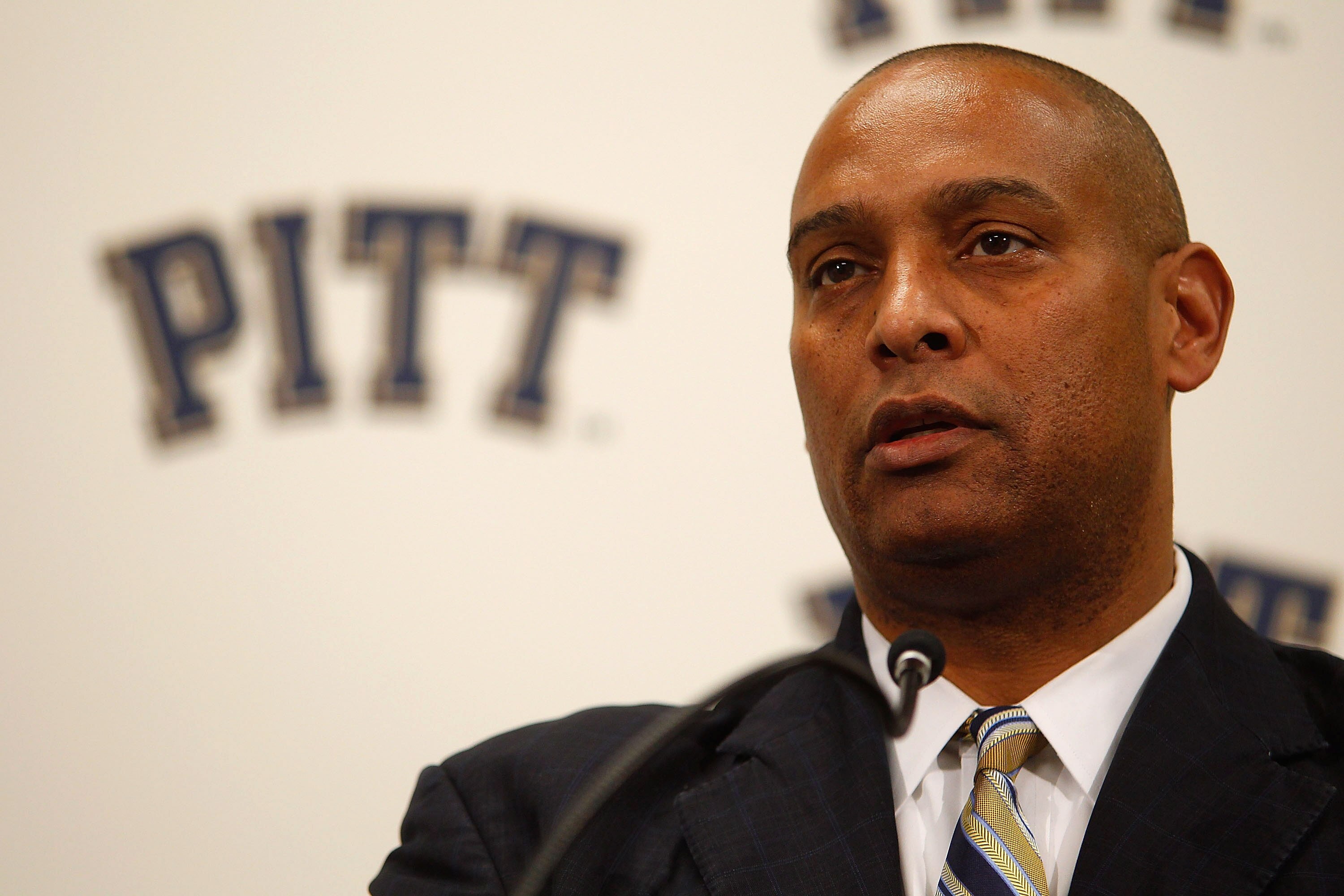 PITTSBURGH - DECEMBER 16:  The new University of Pittsburgh head football coach, Mike Haywood, speaks during a press conference on December 16, 2010 at the University of Pittsburgh Panthers South Side training facility in Pittsburgh, Pennsylvania.  (Photo