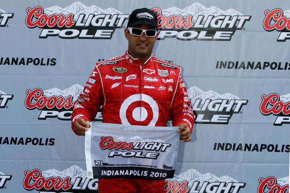 INDIANAPOLIS - JULY 24:  Juan Pablo Montoya, driver of the #42 Target Chevrolet, wins the pole during qualifying for the NASCAR Sprint Cup Series Brickyard 400 at Indianapolis Motor Speedway on July 24, 2010 in Indianapolis, Indiana.  (Photo by Jason Smit