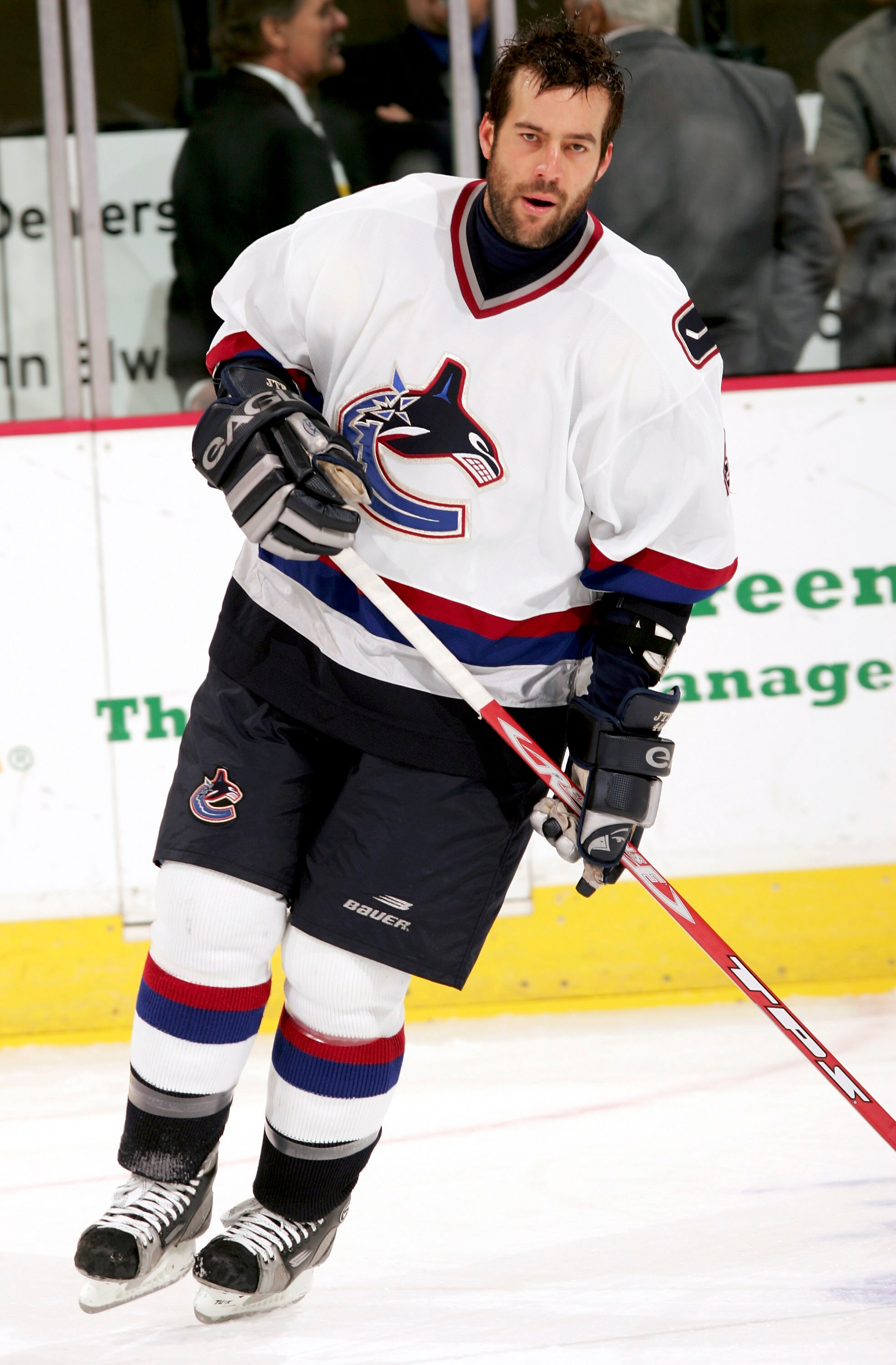 DENVER - OCTOBER 27:  Todd Bertuzzi #44 of the Vancouver Canucks skates during pre-game warm-ups before facing the Colorado Avalanche on October 27, 2005 at the Pepsi Center in Denver, Colorado. Bertuzzi makes his first appearance in Colorado since his in