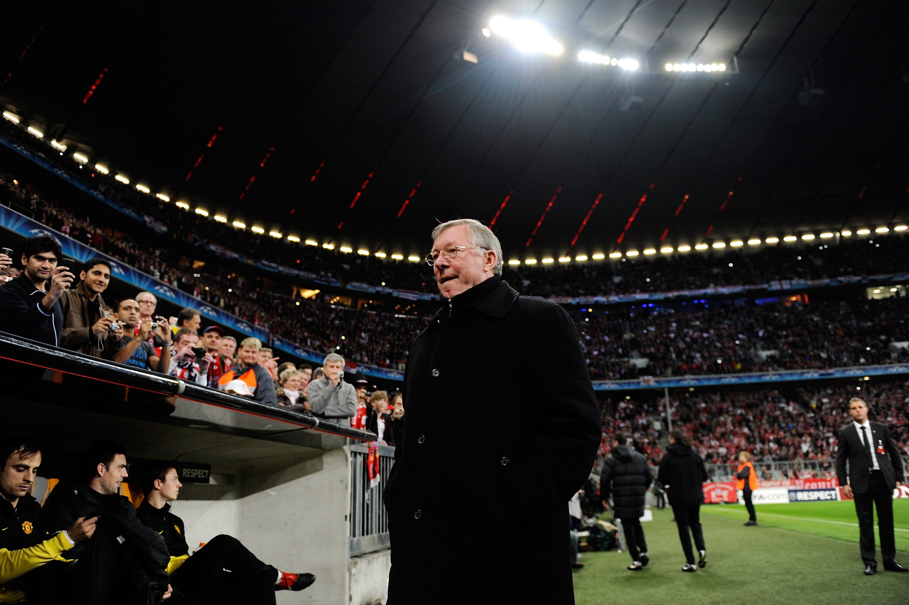 MUNICH, GERMANY - MARCH 30:  Manager of Manchester United Sir Alex Ferguson looks on during the UEFA Champions League quarter final first leg match between Bayern Muenchen and Manchester United at the Allianz Arena on March 30, 2010 in Munich, Germany.  (