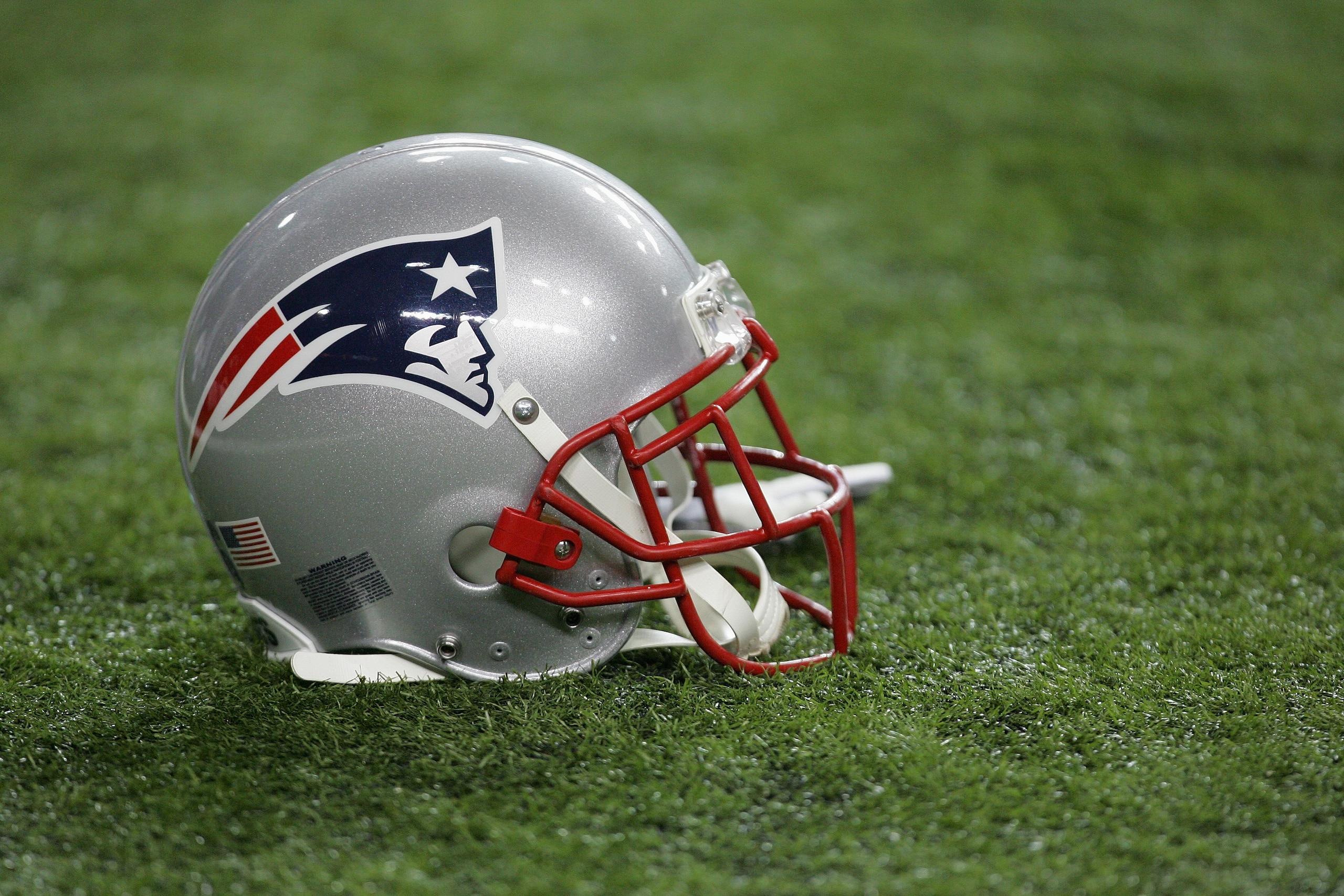 ATLANTA - AUGUST 11:  A detailed view of a New England Patriots helmet prior to the NFL preseason game between the New England Patriots and the Atlanta Falcons on August 11, 2006 at the Georgia Dome in Atlanta, Georgia.  (Photo By Streeter Lecka)