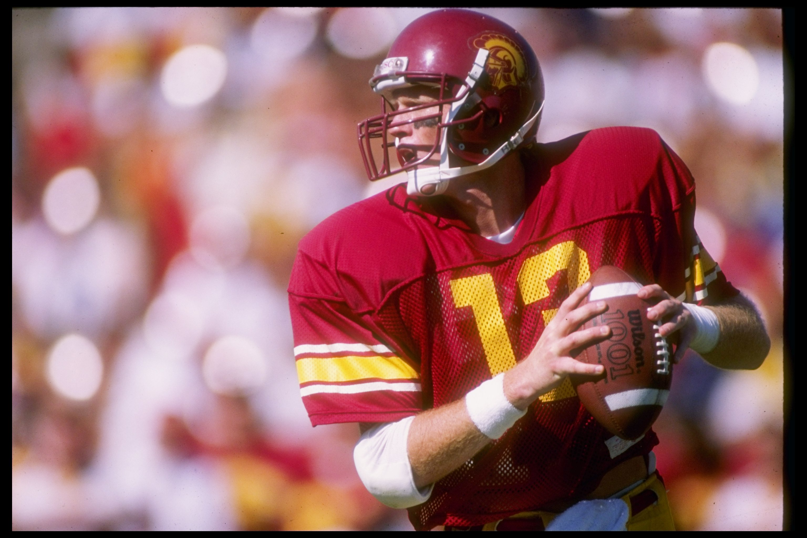 7 Oct 1989:  Quarterback Todd Marinovich of the USC Trojans drops back to pass during a game against the Washington Huskies at the Los Angeles Memorial Coliseum in Los Angeles, California.  USC won the game 24-16. Mandatory Credit: Stephen Dunn  /Allsport