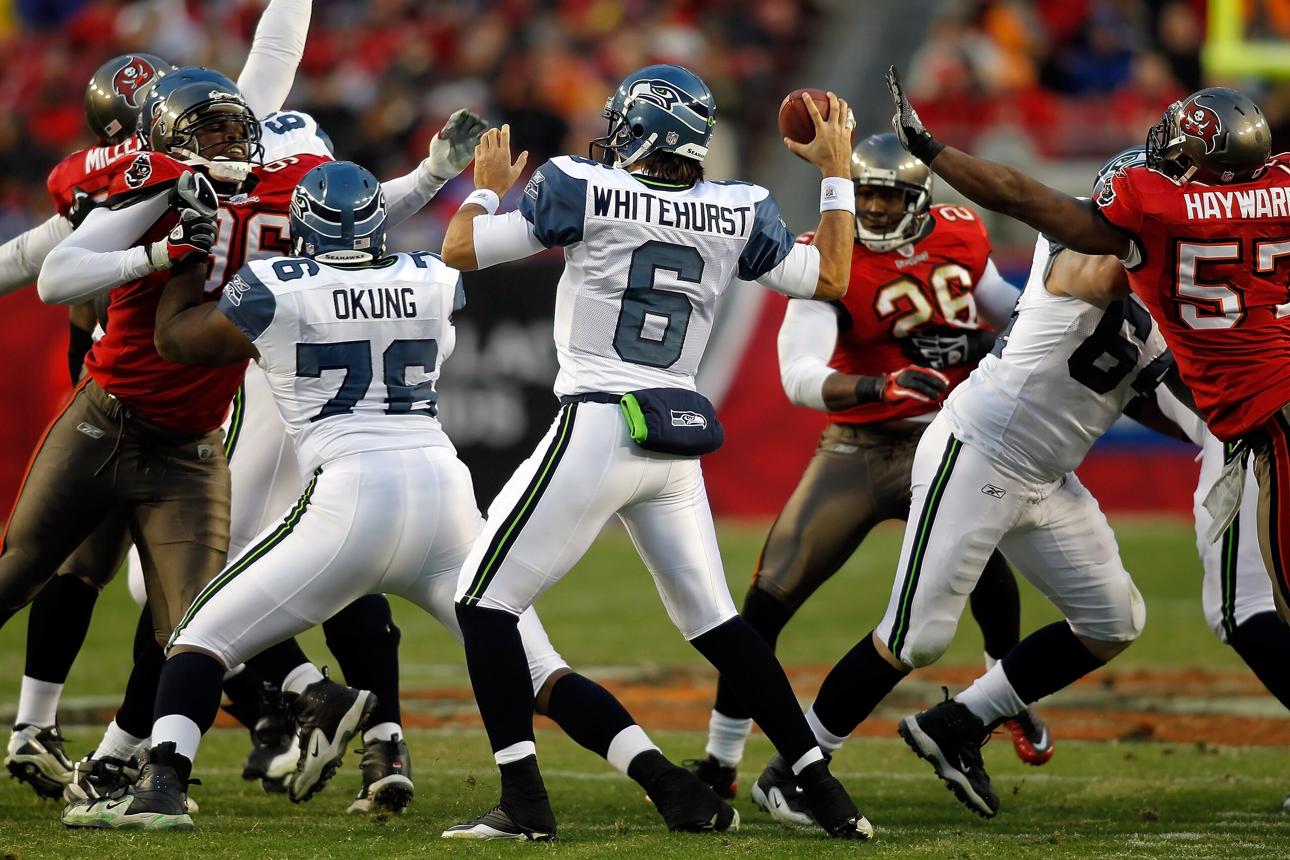 TAMPA, FL - DECEMBER 26: Quarterback Charlie Whitehurst #6 of the Seattle Seahawks throws a pass against the Tampa Bay Buccaneers during the game at Raymond James Stadium on December 26, 2010 in Tampa, Florida. (Photo by J. Meric/Getty Images) TAMPA, FL - DECEMBER 26: Quarterback Charlie Whitehurst #6 of the Seattle Seahawks throws a pass against the Tampa Bay Buccaneers during the game at Raymond James Stadium on December 26, 2010 in Tampa, Florida. (Photo by J. Meric/Getty Images)