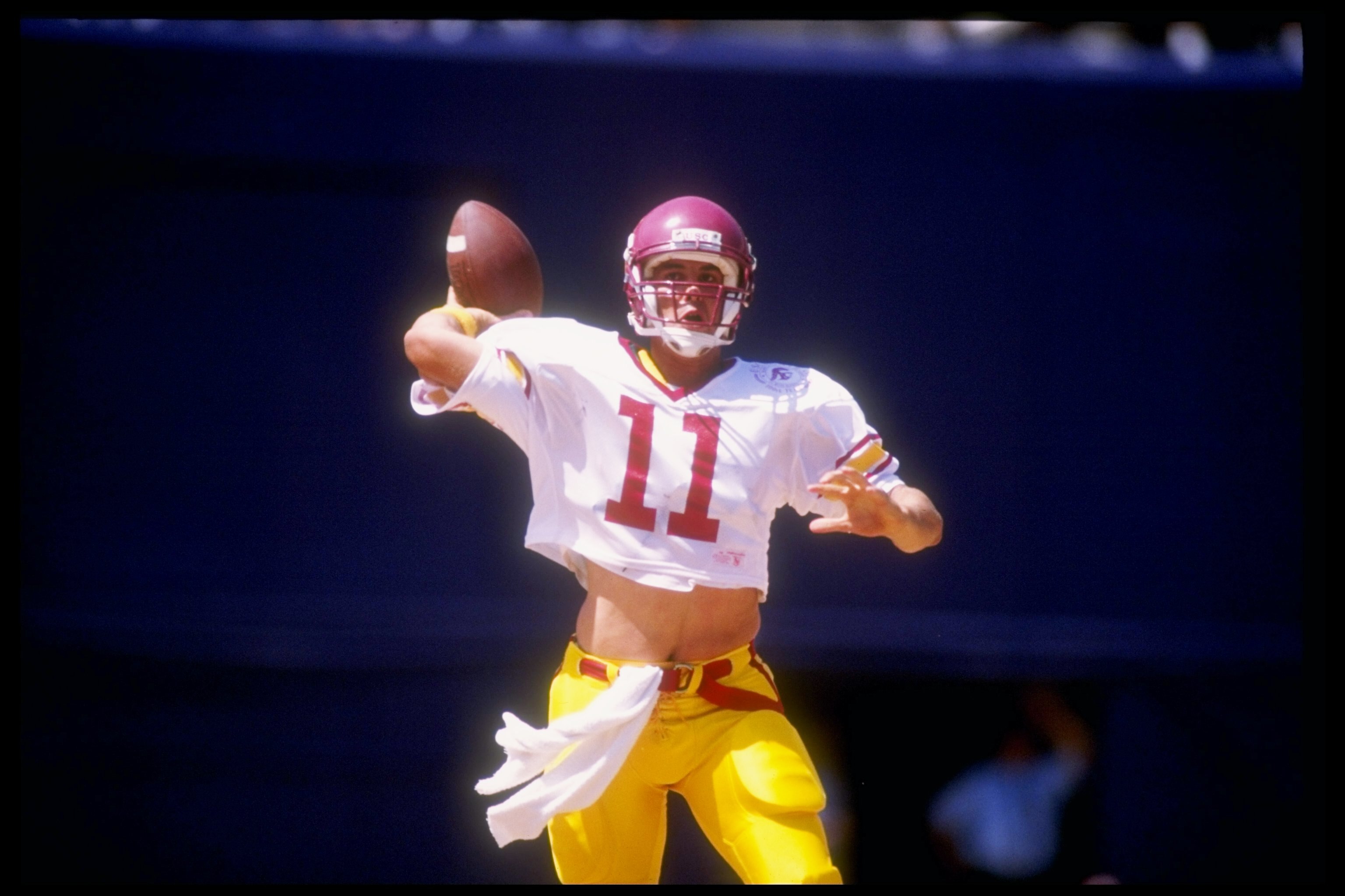 5 Sep 1992:  Quarterback Rob Johnson of the USC Trojans passes the ball during a game against the San Diego State Aztecs at Jack Murphy Stadium in San Diego, California.  The teams tied at 31-31. Mandatory Credit: Stephen Dunn  /Allsport