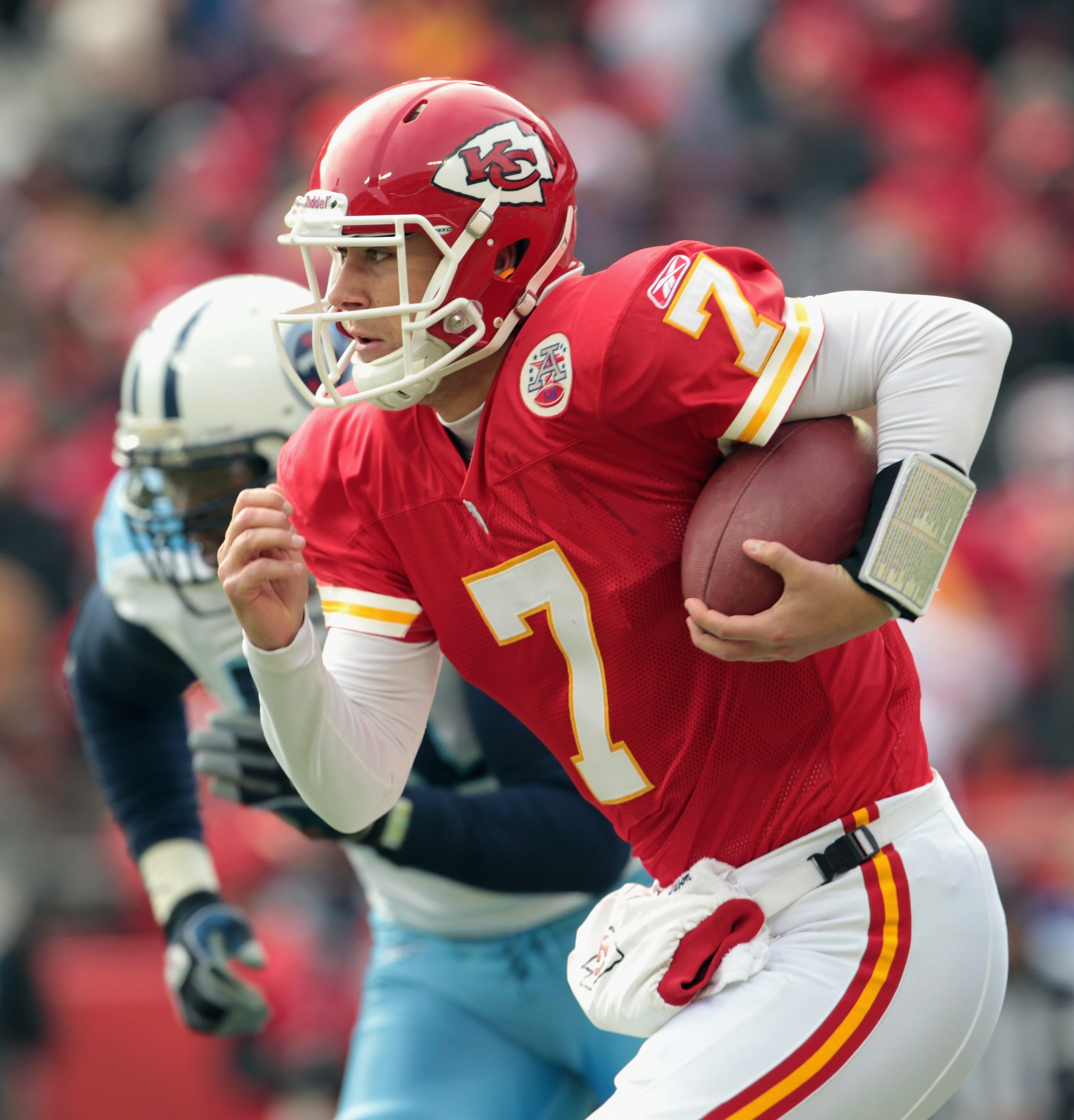 KANSAS CITY, MO - DECEMBER 26: Quarterback Matt Cassel #7 of the Kansas City Chiefs scrambles during the game against the Tennessee Titans on December 26, 2010 at Arrowhead Stadium in Kansas City, Missouri. (Photo by Jamie Squire/Getty Images) KANSAS CITY, MO - DECEMBER 26: Quarterback Matt Cassel #7 of the Kansas City Chiefs scrambles during the game against the Tennessee Titans on December 26, 2010 at Arrowhead Stadium in Kansas City, Missouri. (Photo by Jamie Squire/Getty Images)