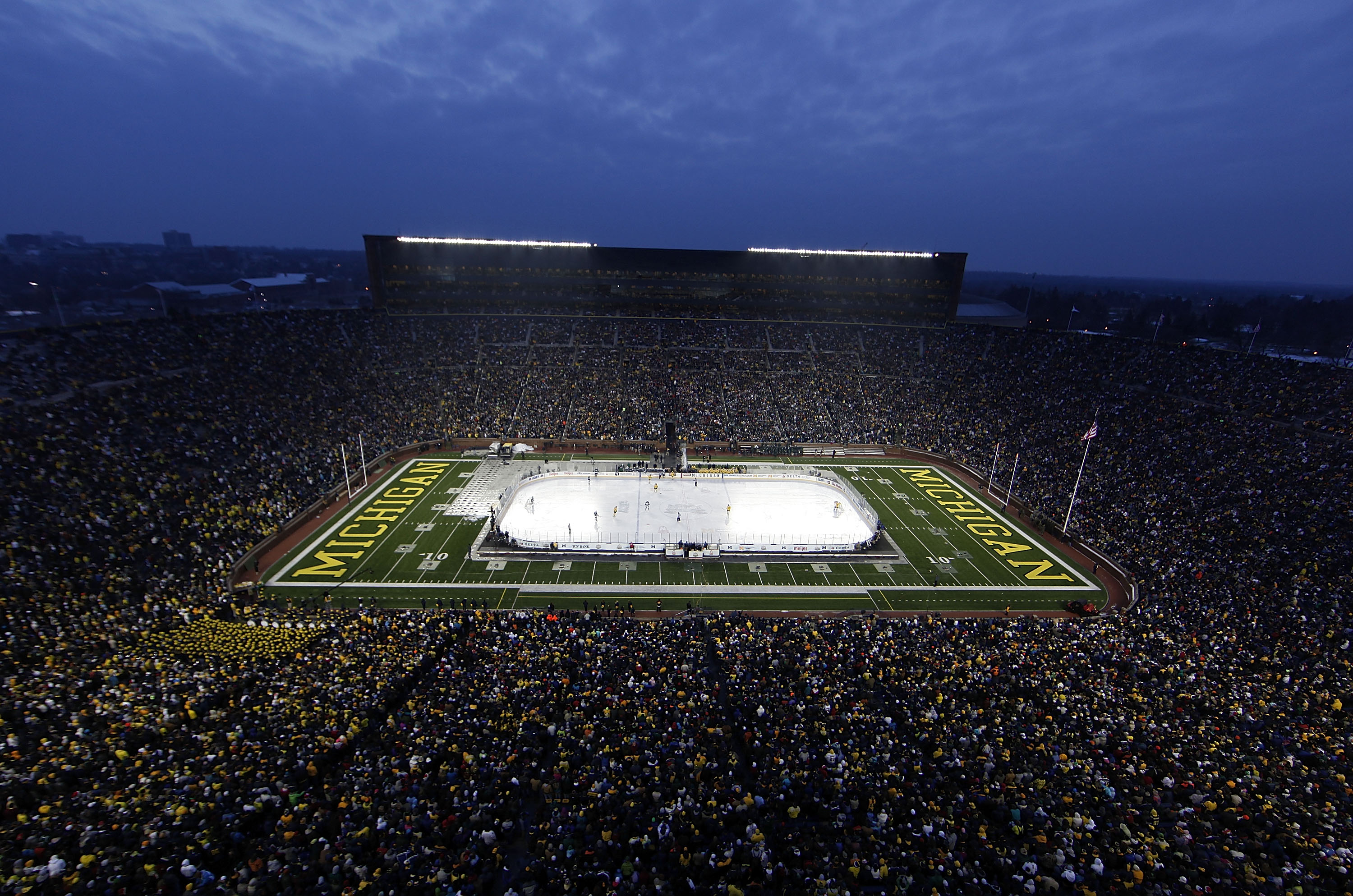 ANN ARBOR, MI - DECEMBER 11:  A general view of the Big Chill game between the Michigan State Spartans and Michigan Wolverines with an attendance of 113,441, the largest crowd to ever watch a hockey game, at Michigan Stadium on December 11, 2010 in Ann Ar