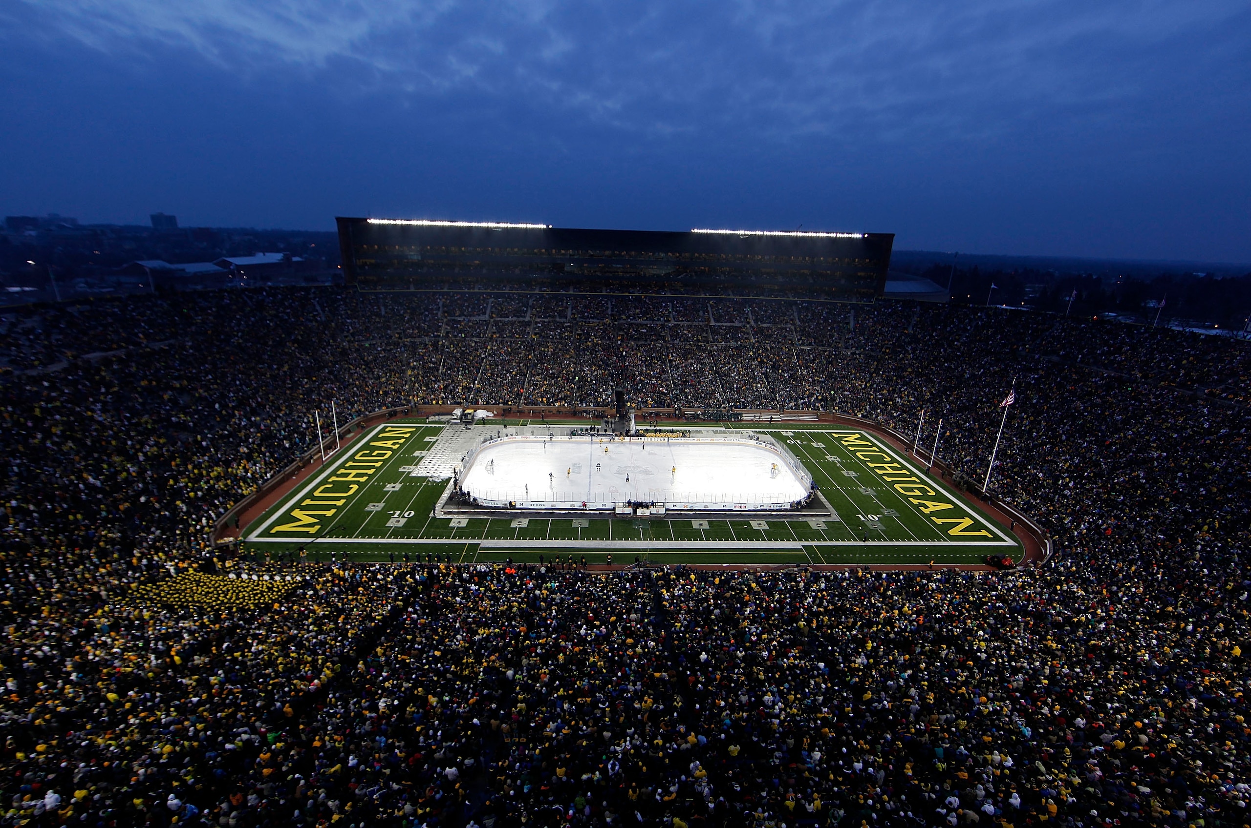 ANN ARBOR, MI - DECEMBER 11:  A general view of the Big Chill game between the Michigan State Spartans and Michigan Wolverines with an attendance of 113,441, the largest crowd to ever watch a hockey game, at Michigan Stadium on December 11, 2010 in Ann Ar