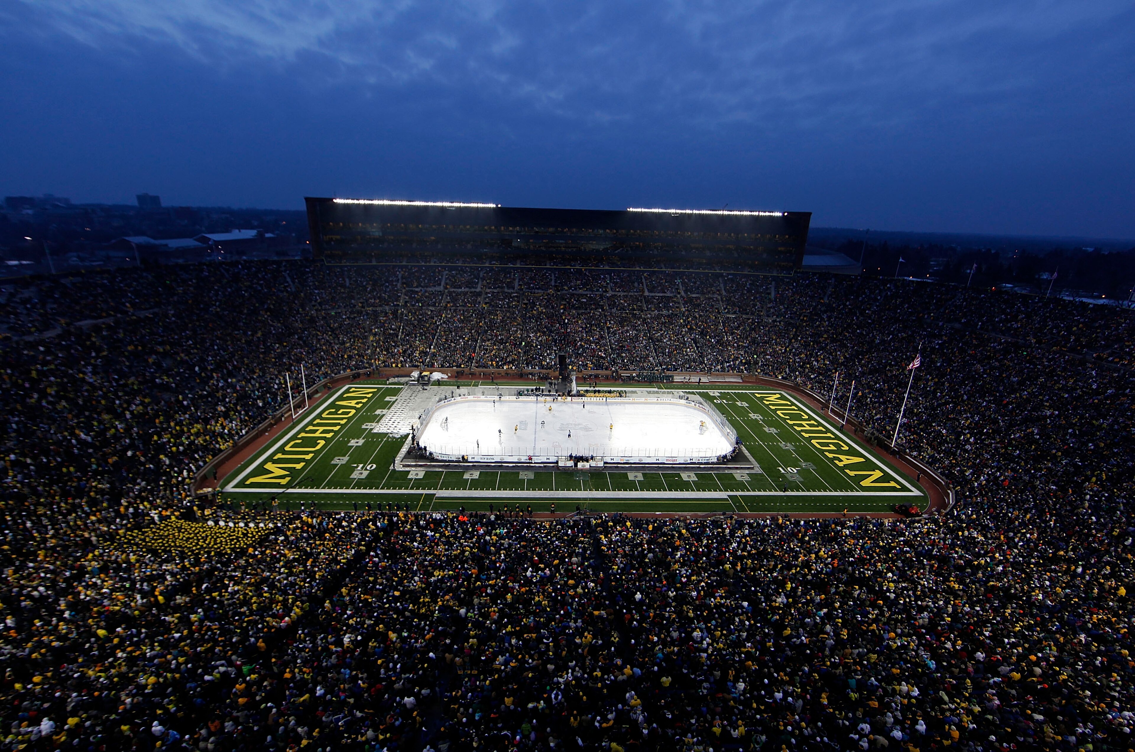ANN ARBOR, MI - DECEMBER 11:  A general view of the Big Chill game between the Michigan State Spartans and Michigan Wolverines with an attendance of 113,441, the largest crowd to ever watch a hockey game, at Michigan Stadium on December 11, 2010 in Ann Ar