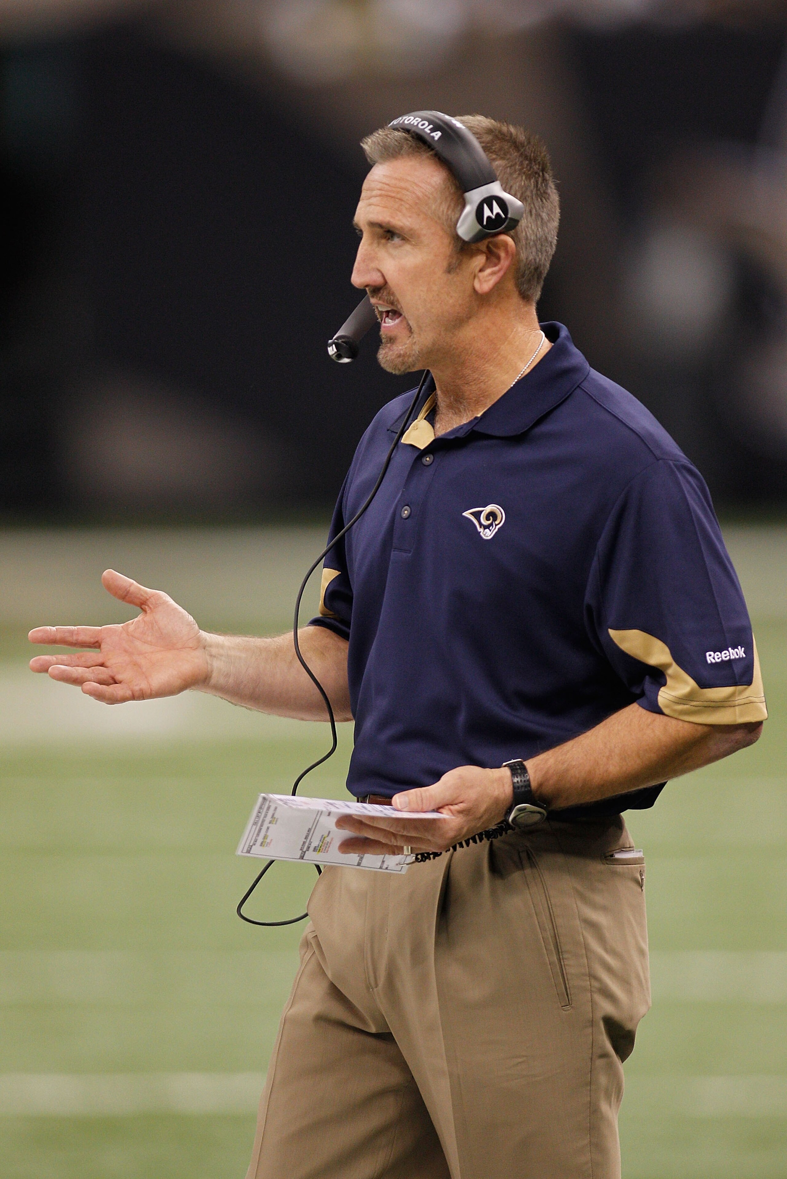 NEW ORLEANS, LA - DECEMBER 12:  Head coach Steve Spagnuolo of the St. Louis Rams watches the game against the New Orleans Saints at the Louisiana Superdome on December 12, 2010 in New Orleans, Louisiana.  (Photo by Chris Graythen/Getty Images)