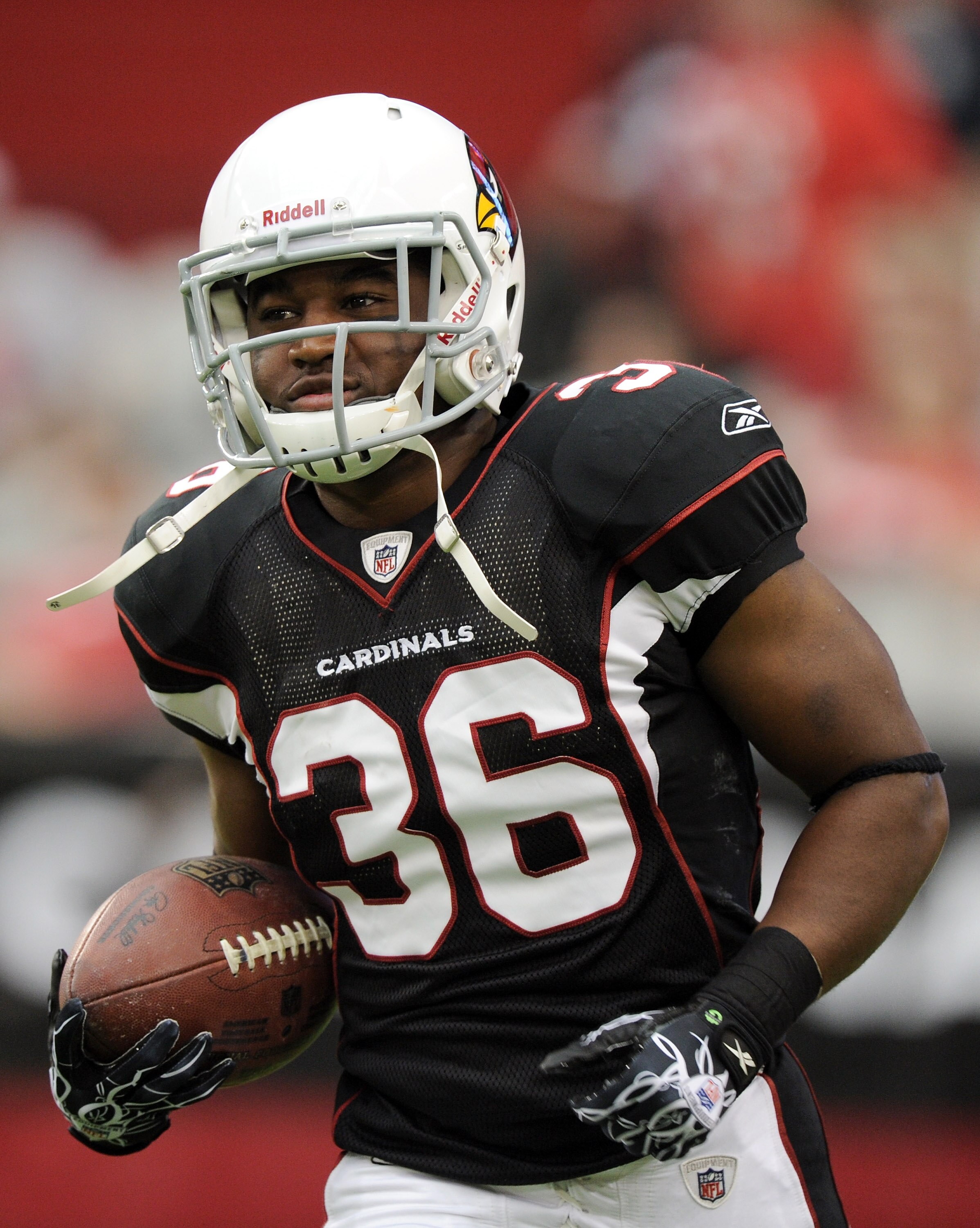 GLENDALE, AZ - OCTOBER 31:  LaRod Stephens-Howling #36 of the Arizona Cardinals warms up against the Tampa Bay Buccaneers at University of Phoenix Stadium on October 31, 2010 in Glendale, Arizona.  (Photo by Harry How/Getty Images)