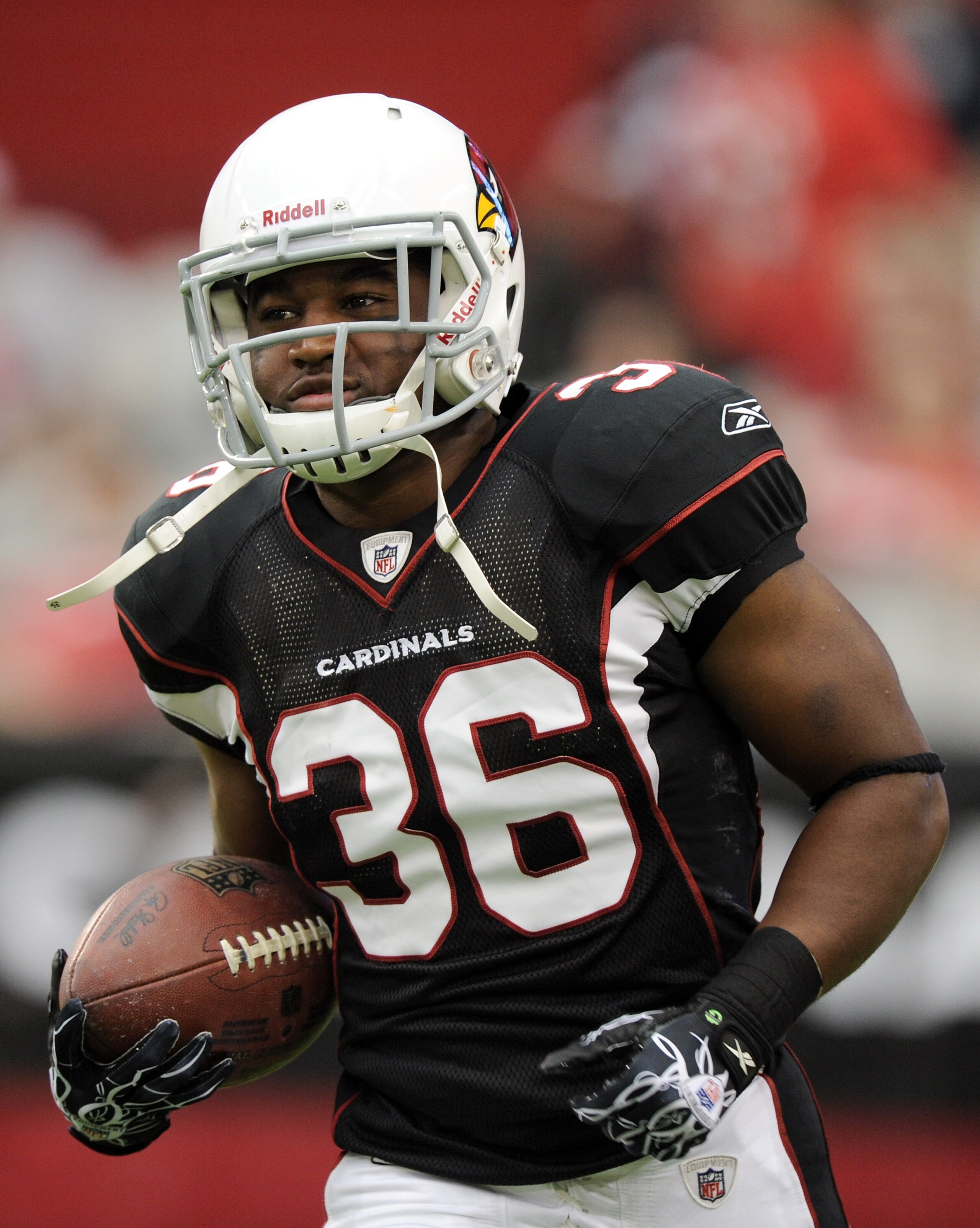 GLENDALE, AZ - OCTOBER 31:  LaRod Stephens-Howling #36 of the Arizona Cardinals warms up against the Tampa Bay Buccaneers at University of Phoenix Stadium on October 31, 2010 in Glendale, Arizona.  (Photo by Harry How/Getty Images)