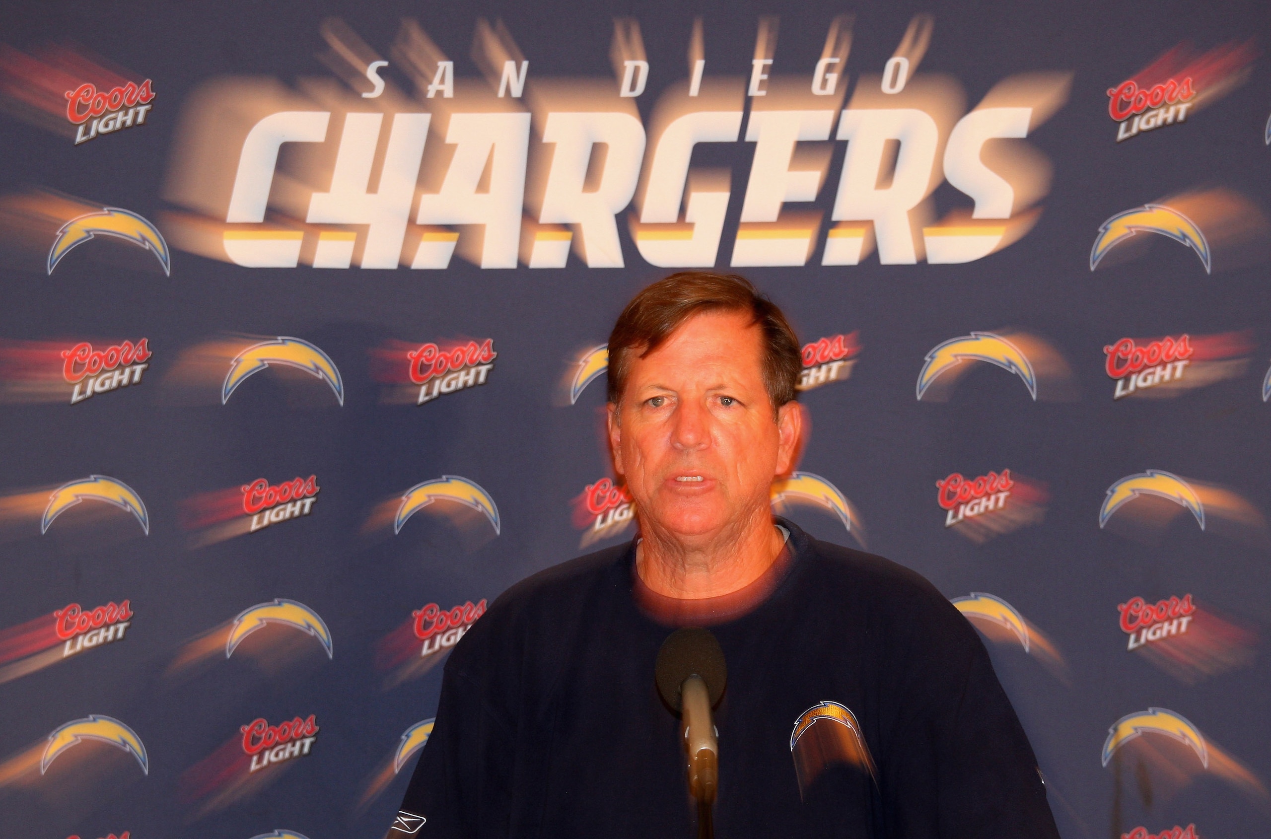 BAGSHOT, UNITED KINGDOM - OCTOBER 20:  Norv Turner, Head Coach of the San Diego Chargers addresses a press conference held at Pennyhill Park Country Club on October 20, 2008 in Bagshot, England.  (Photo by Warren Little/Getty Images)