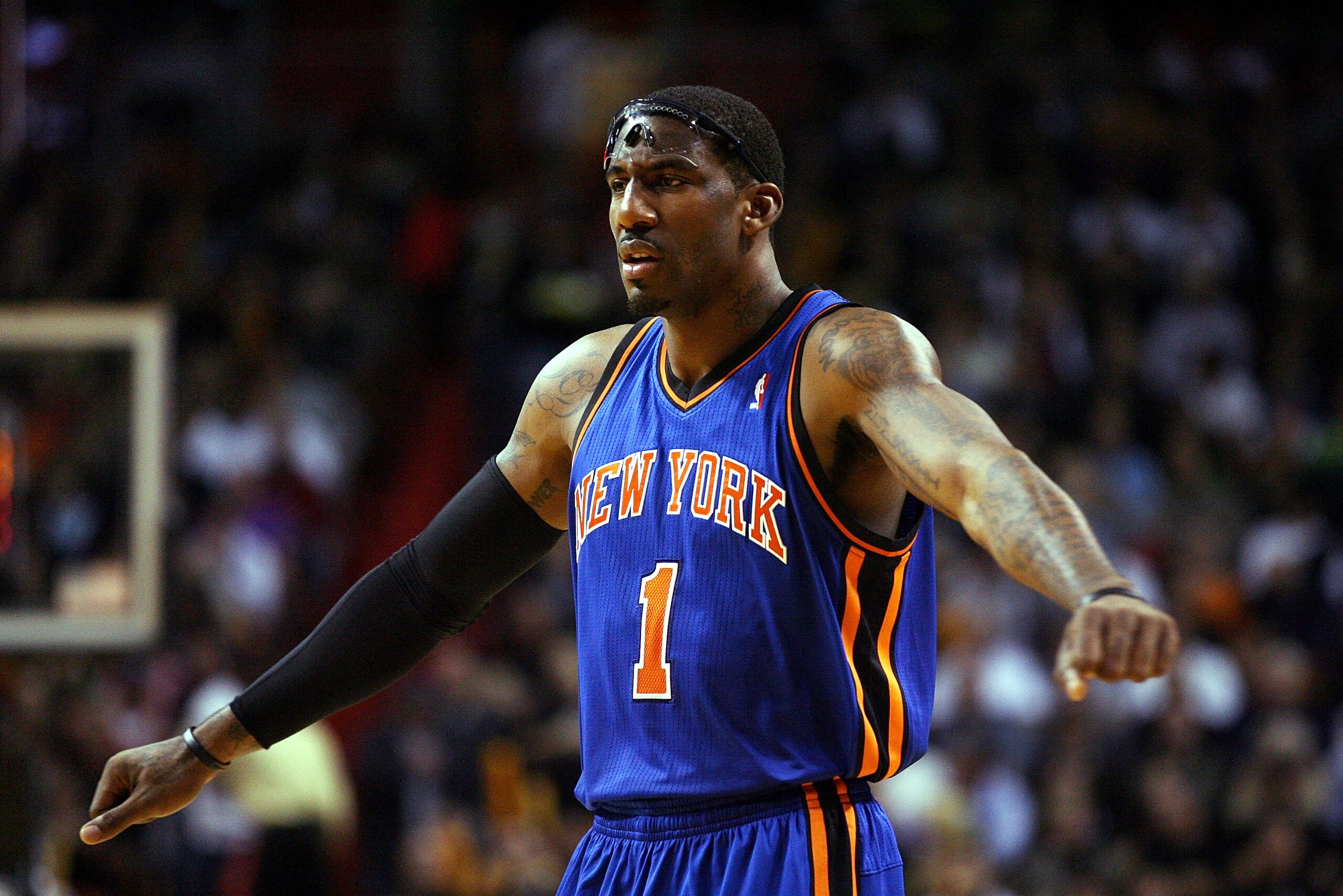 MIAMI - DECEMBER 28: Forward Amar'e Stoudemire #1 of the New York Knicks during a Miami Heat game at American Airlines Arena on December 28, 2010 in Miami, Florida. the Heat defeated the Knicks 106-98. (Photo by Marc Serota/Getty Images) MIAMI - DECEMBER 28: Forward Amar'e Stoudemire #1 of the New York Knicks during a Miami Heat game at American Airlines Arena on December 28, 2010 in Miami, Florida. the Heat defeated the Knicks 106-98. (Photo by Marc Serota/Getty Images)