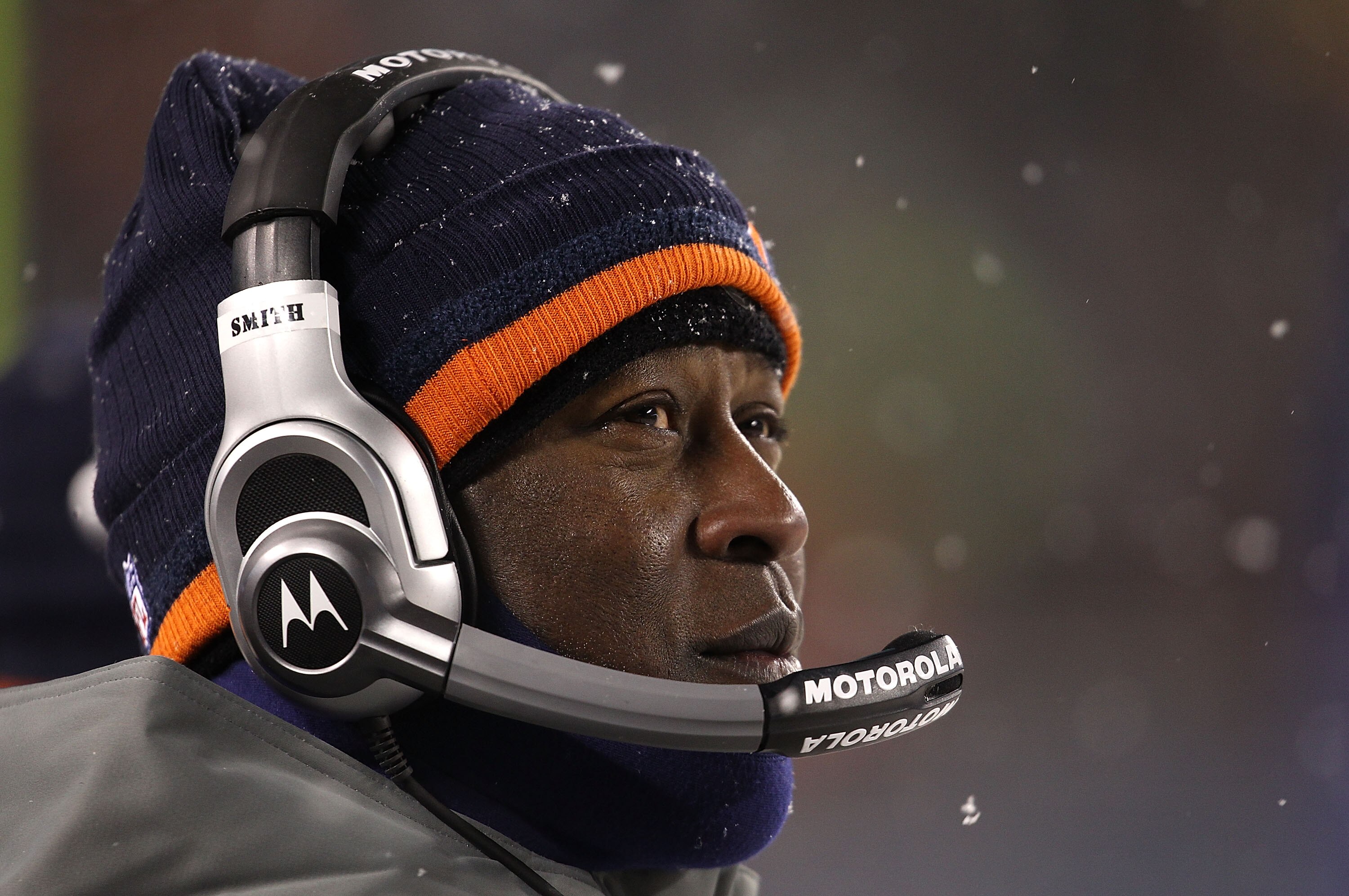 CHICAGO - DECEMBER 12: Head coach Lovie Smith of the Chicago Bears watches as his team takes on the New England Patriots at Soldier Field on December 12, 2010 in Chicago, Illinois. The Patriots defeated the Bears 36-7. (Photo by Jonathan Daniel/Getty Imag