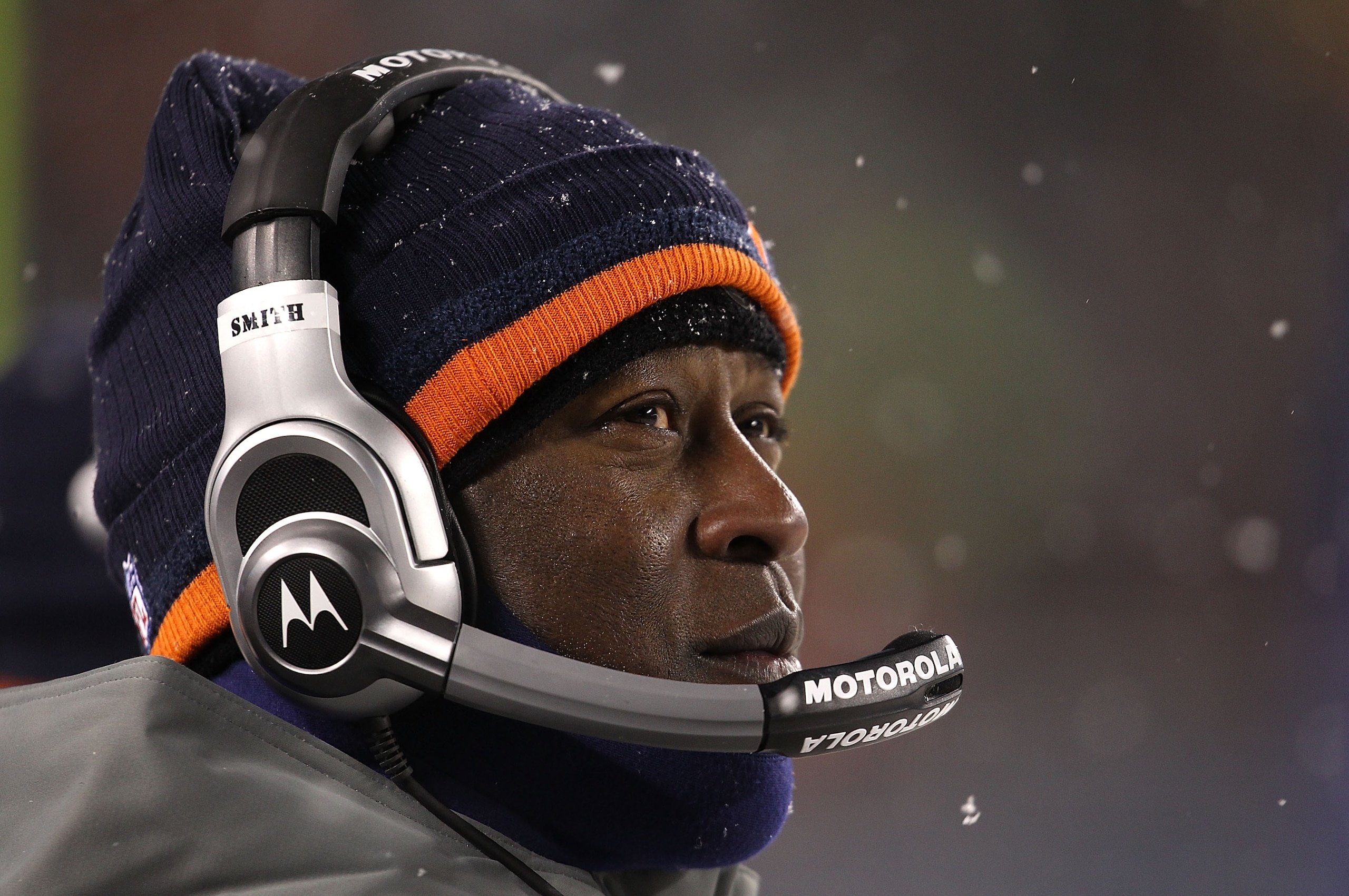 CHICAGO - DECEMBER 12: Head coach Lovie Smith of the Chicago Bears watches as his team takes on the New England Patriots at Soldier Field on December 12, 2010 in Chicago, Illinois. The Patriots defeated the Bears 36-7. (Photo by Jonathan Daniel/Getty Imag