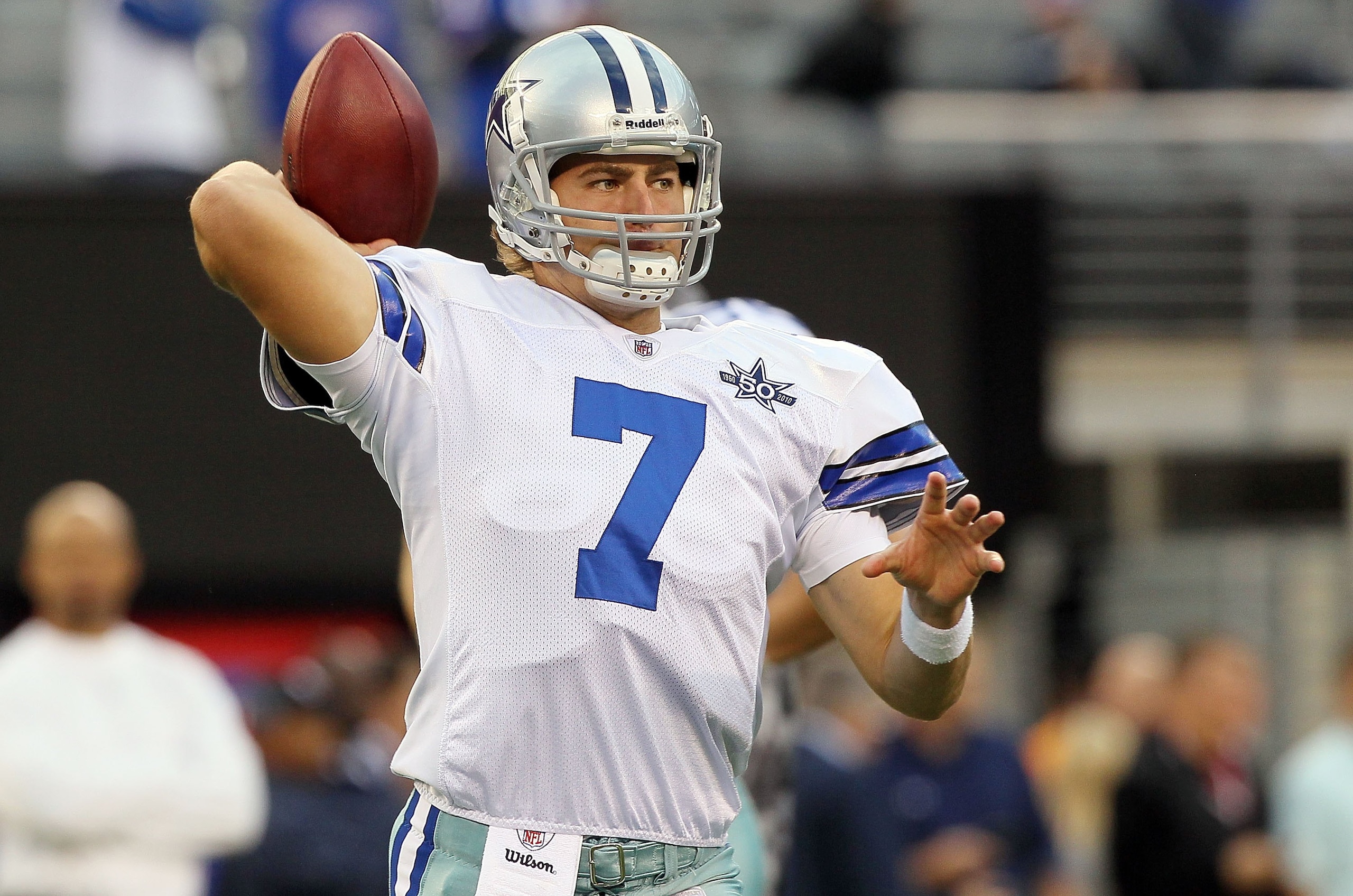 EAST RUTHERFORD, NJ - NOVEMBER 14: Stephen McGee #7 of the Dallas Cowboys warms up prior to playing against the New York Giants on November 14, 2010 at the New Meadowlands Stadium in East Rutherford, New Jersey. (Photo by Jim McIsaac/Getty Images) EAST RUTHERFORD, NJ - NOVEMBER 14: Stephen McGee #7 of the Dallas Cowboys warms up prior to playing against the New York Giants on November 14, 2010 at the New Meadowlands Stadium in East Rutherford, New Jersey. (Photo by Jim McIsaac/Getty Images)