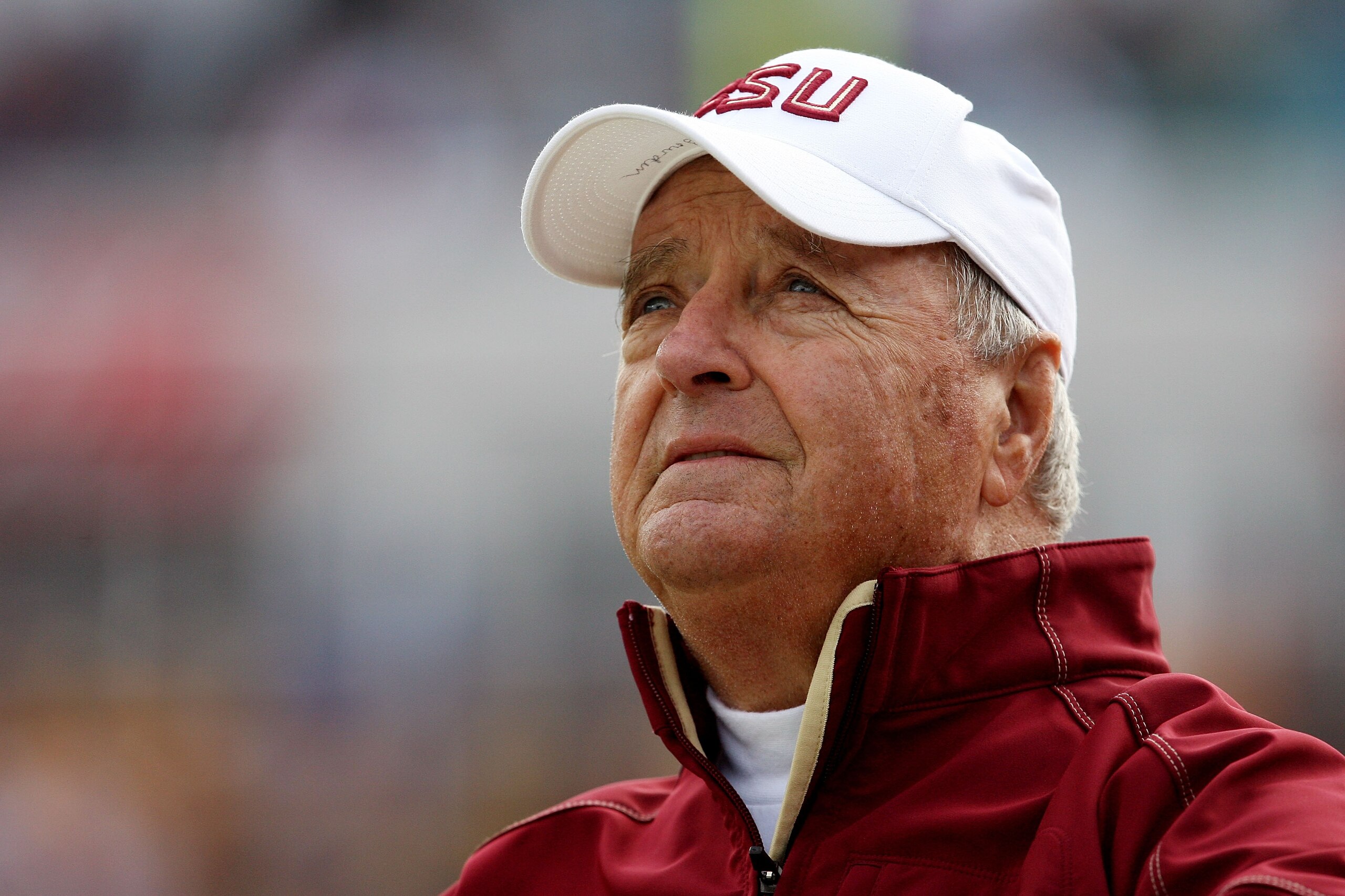 JACKSONVILLE, FL - JANUARY 01:  Head coach Bobby Bowden of the Florida State Seminoles watches his team take on the West Virginia Mountaineers during the Konica Minolta Gator Bowl on January 1, 2010 in Jacksonville, Florida.  (Photo by Doug Benc/Getty Ima