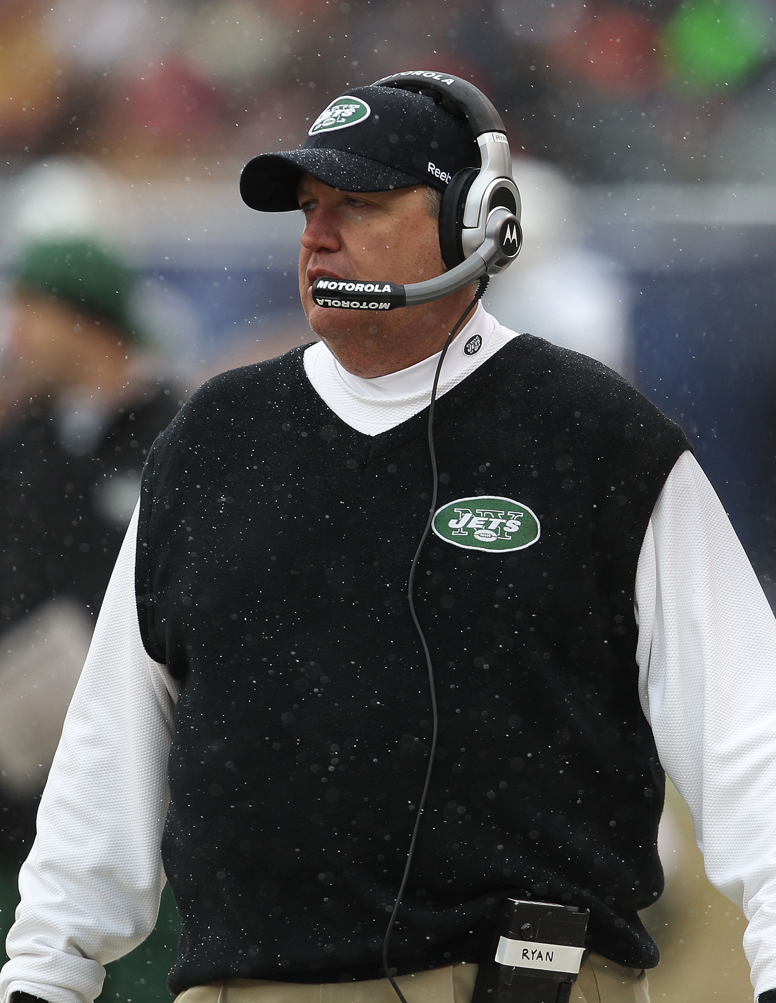 CHICAGO, IL - DECEMBER 26: Head coach Rex Ryan of the New York Jets watches as his team takes on the Chicago Bears at Soldier Field on December 26, 2010 in Chicago, Illinois. The Bears defeated the Jets 38-34. (Photo by Jonathan Daniel/Getty Images)