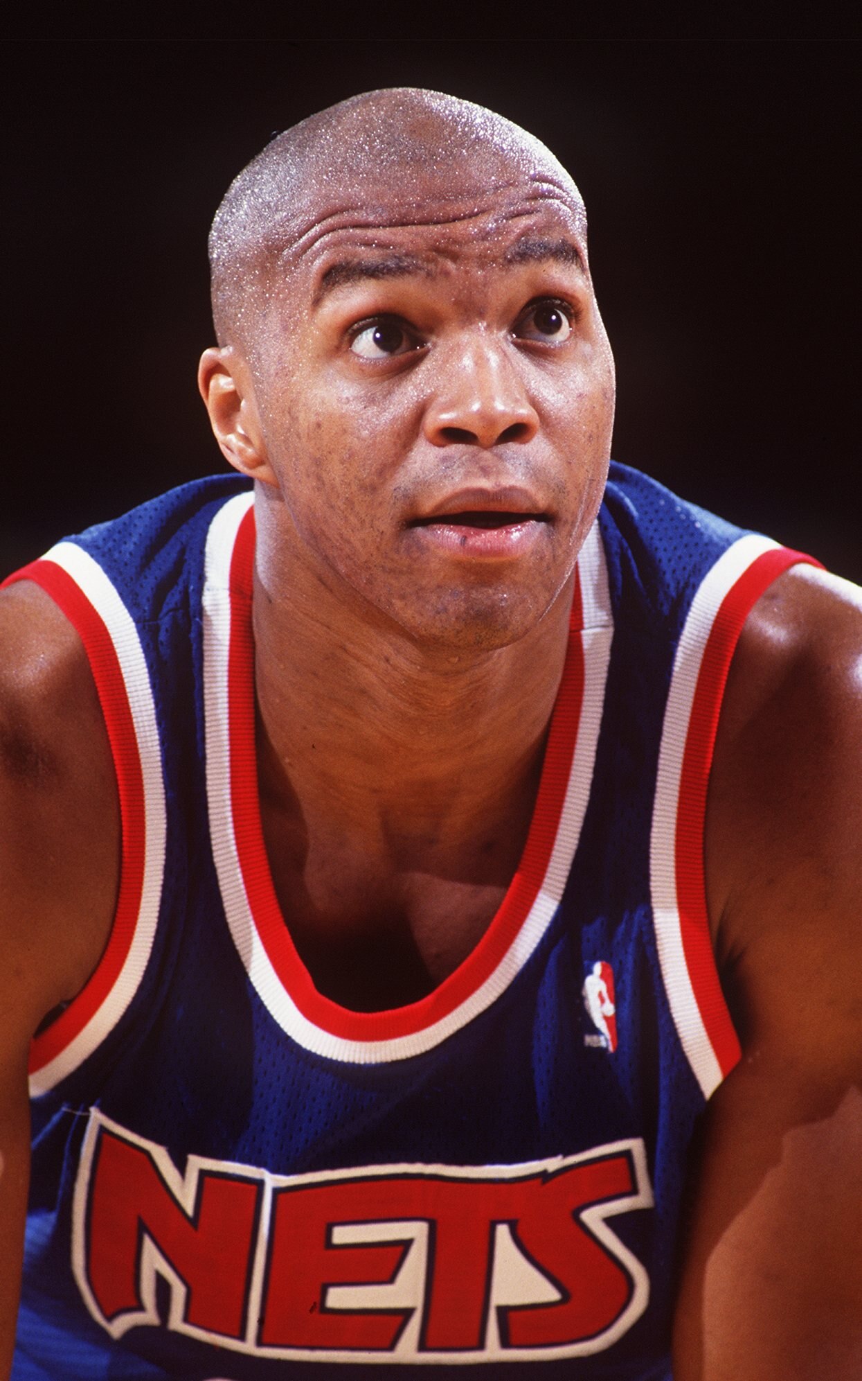 DERRICK COLEMAN, FORWARD FOR THE NEW JERSEY NETS DURING A GAME AGAINST THE NUGGETS.
