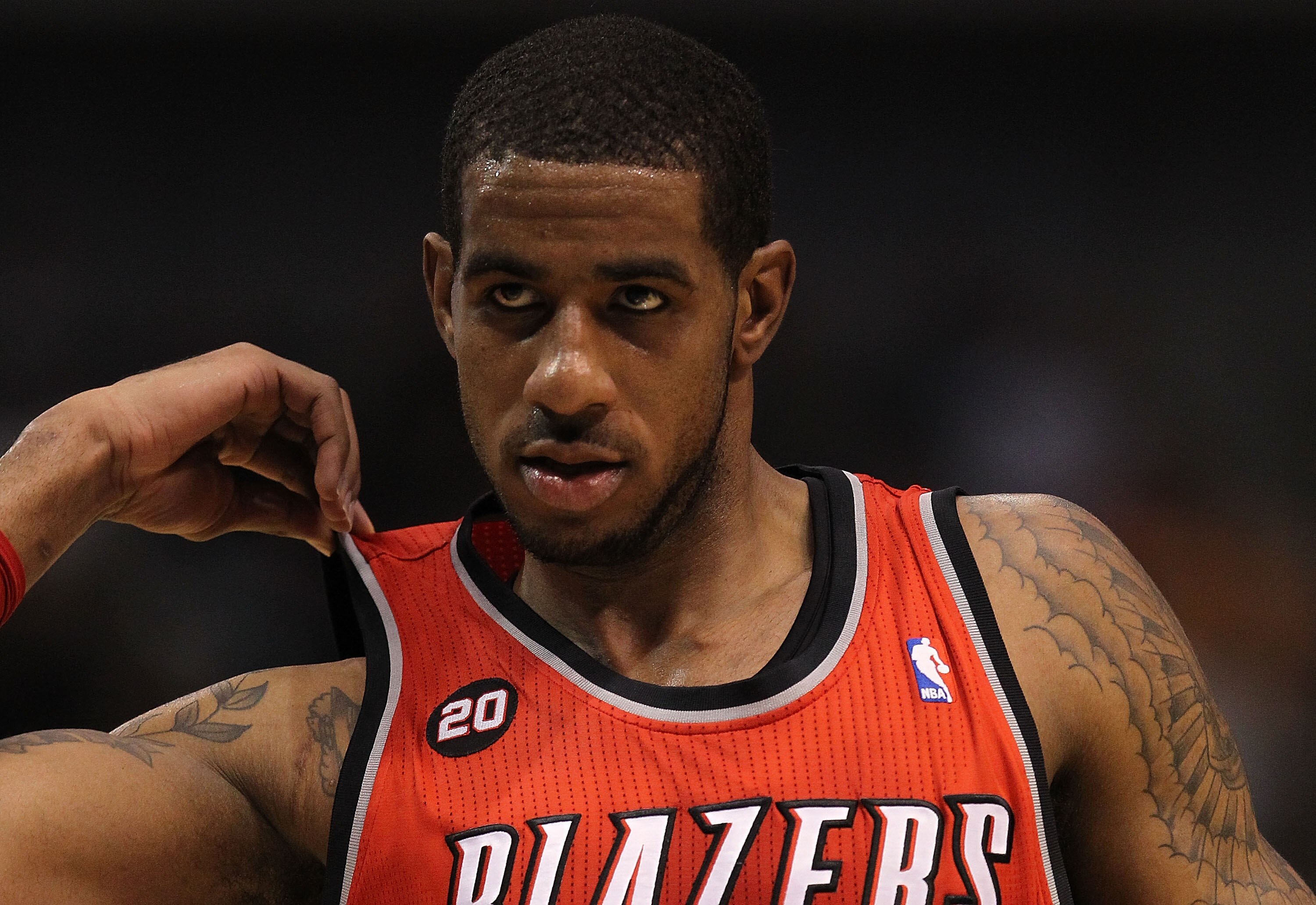 DALLAS, TX - DECEMBER 15:  LaMarcus Aldridge #12 of the Portland Trail Blazers at American Airlines Center on December 15, 2010 in Dallas, Texas. NOTE TO USER: User expressly acknowledges and agrees that, by downloading and or using this photograph, User