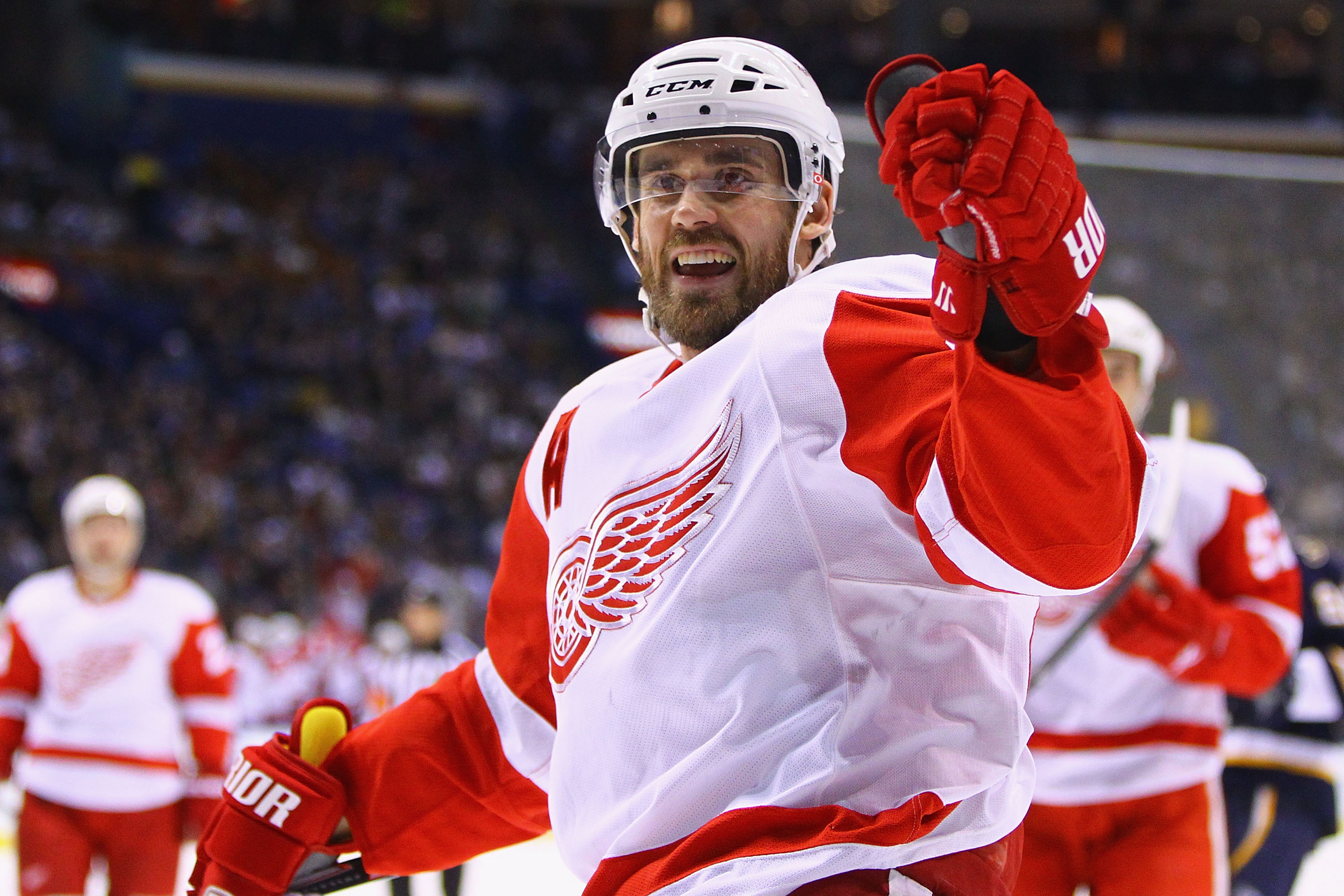 ST. LOUIS, MO - DECEMBER 23: Henrik Zetterberg #40 of the Detroit Red Wings celebrates a goal against the St. Louis Blues at the Scottrade Center on December 23, 2010 in St. Louis, Missouri.  (Photo by Dilip Vishwanat/Getty Images)