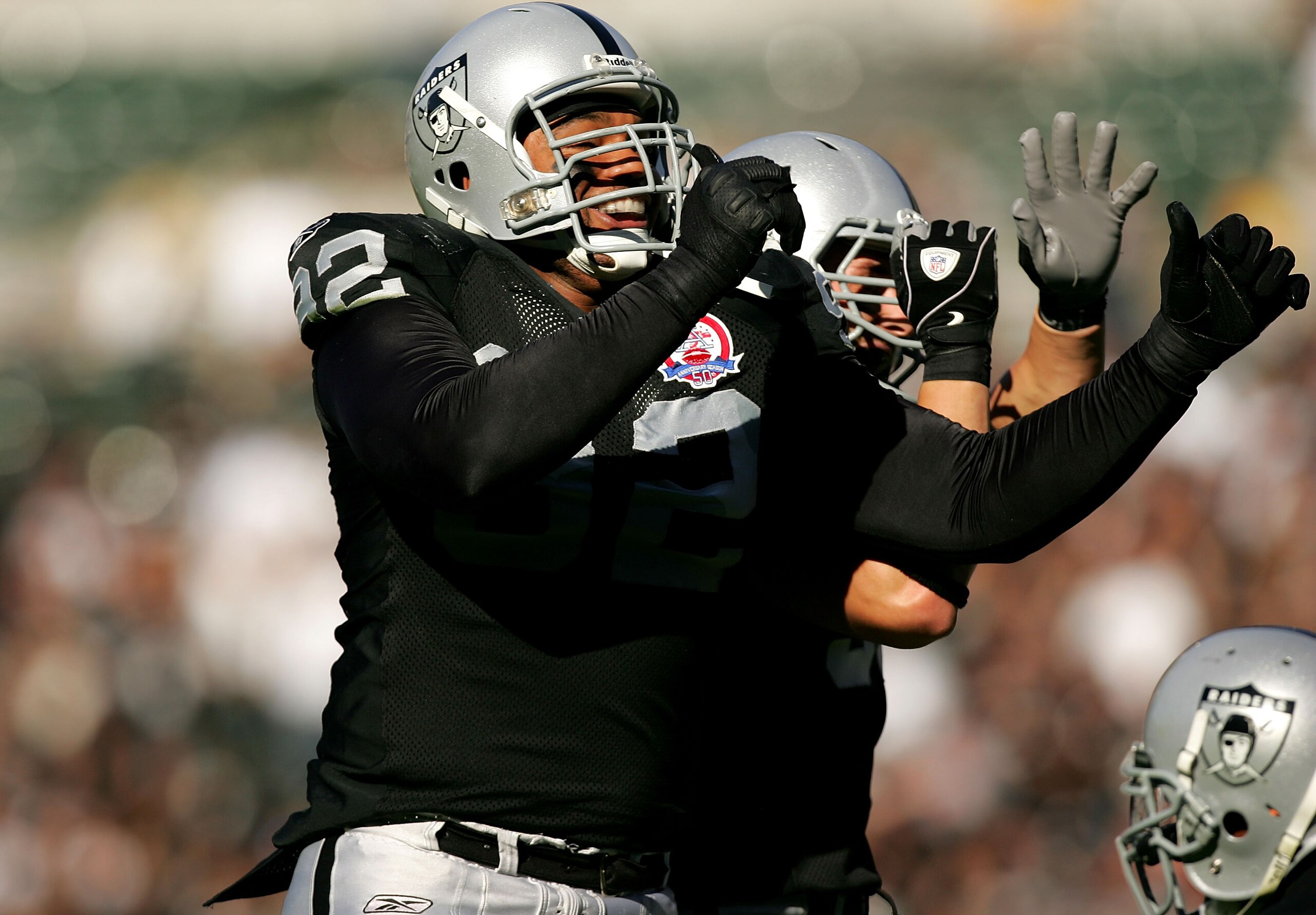 OAKLAND, CA - NOVEMBER 15:  Richard Seymour #92 of the Oakland Raiders celebrates after a play during their game against the Kansas City Chiefs at Oakland-Alameda County Coliseum on November 15, 2009 in Oakland, California.  (Photo by Ezra Shaw/Getty Imag