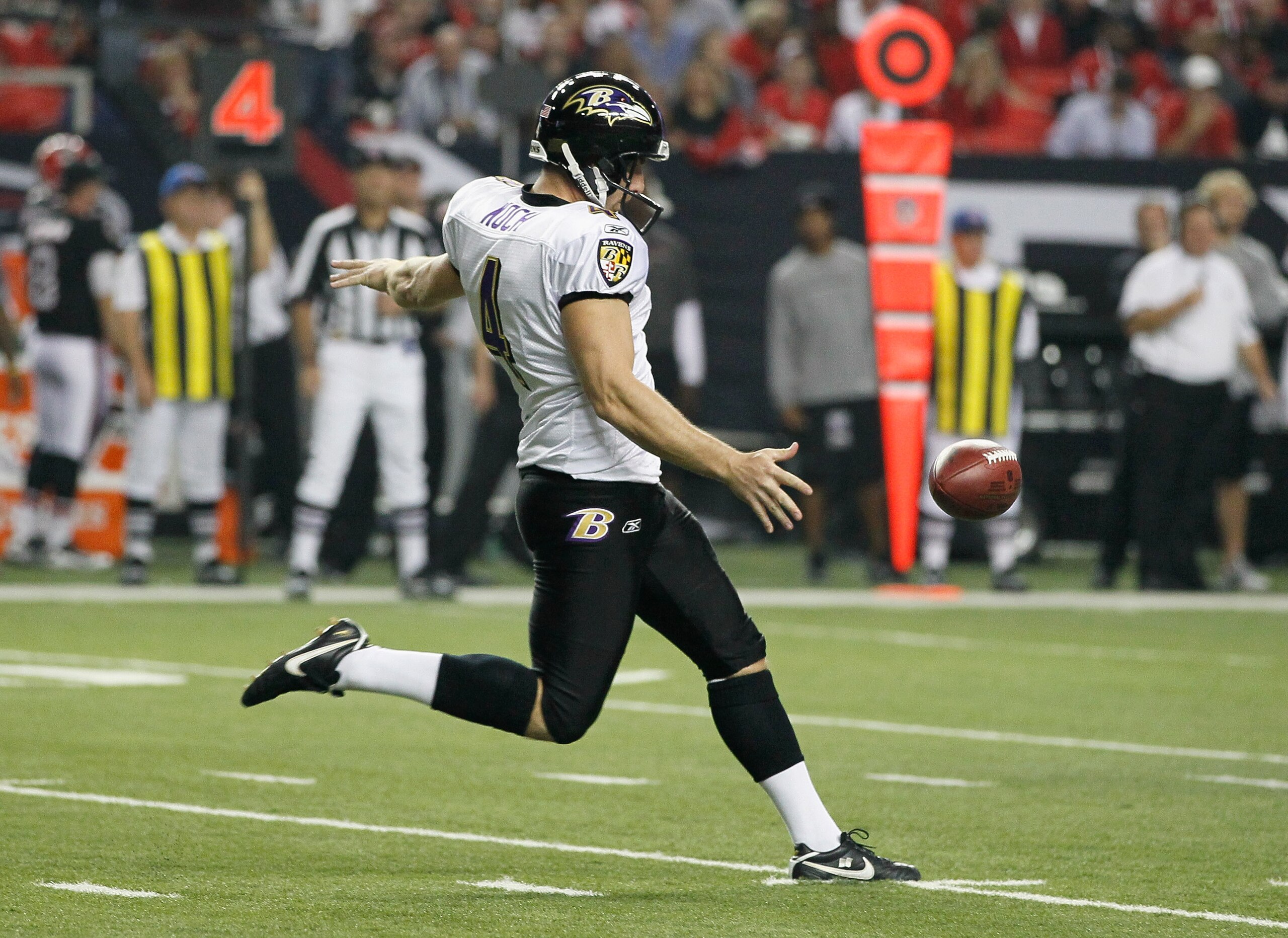 ATLANTA - NOVEMBER 11:  Sam Koch #4 of the Baltimore Ravens against the Atlanta Falcons at Georgia Dome on November 11, 2010 in Atlanta, Georgia.  (Photo by Kevin C. Cox/Getty Images)