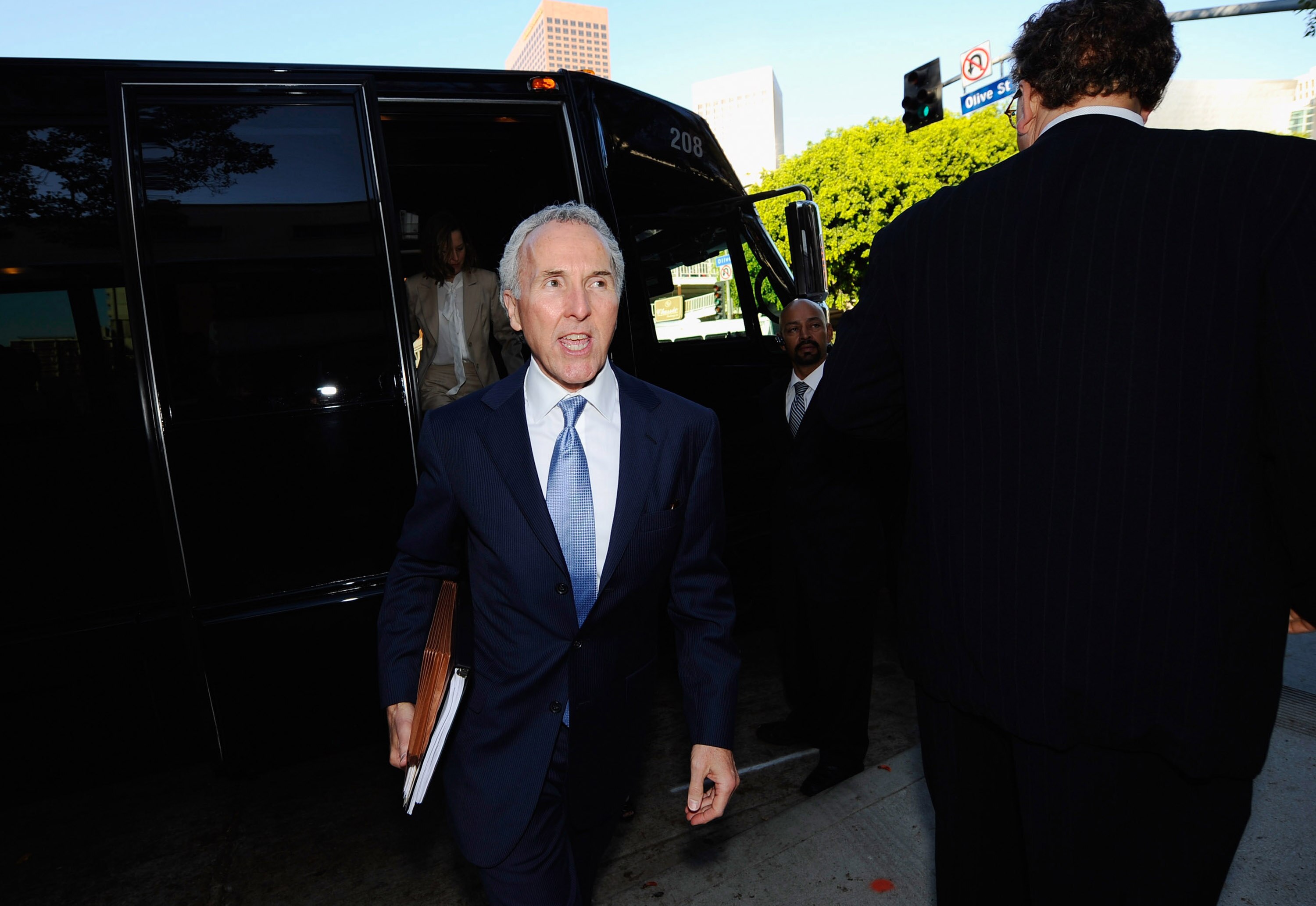 LOS ANGELES, CA - AUGUST 31:  Frank McCourt, owner of the Los Angeles Dodgers, arrives at Los Angeles County Superior Court for day two of a non-jury divorce trial on August 31, 2010 in Los Angeles, California. The trial, being presided over by Judge Scot