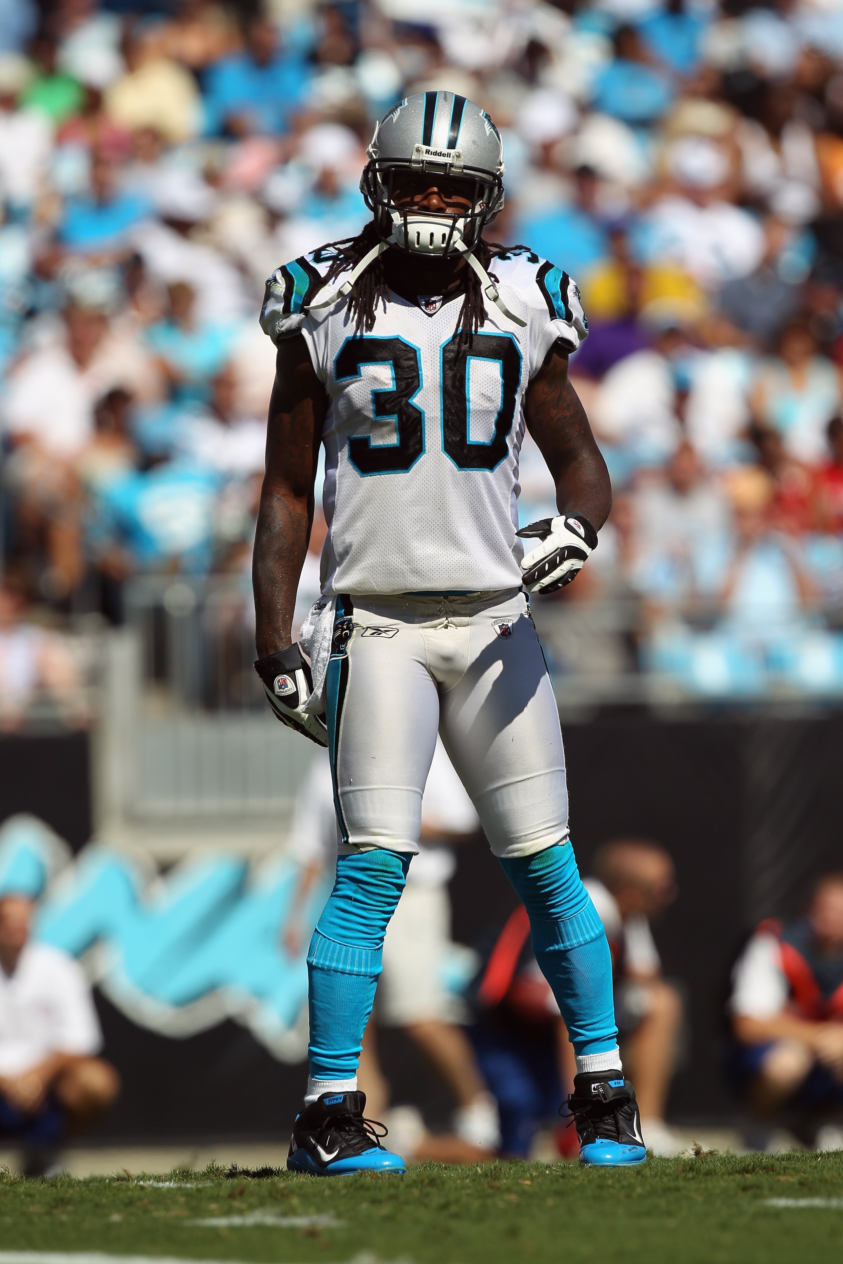 CHARLOTTE, NC - SEPTEMBER 19:  Charles Godfrey #30 of the Carolina Panthers during their game at Bank of America Stadium on September 19, 2010 in Charlotte, North Carolina.  (Photo by Streeter Lecka/Getty Images)