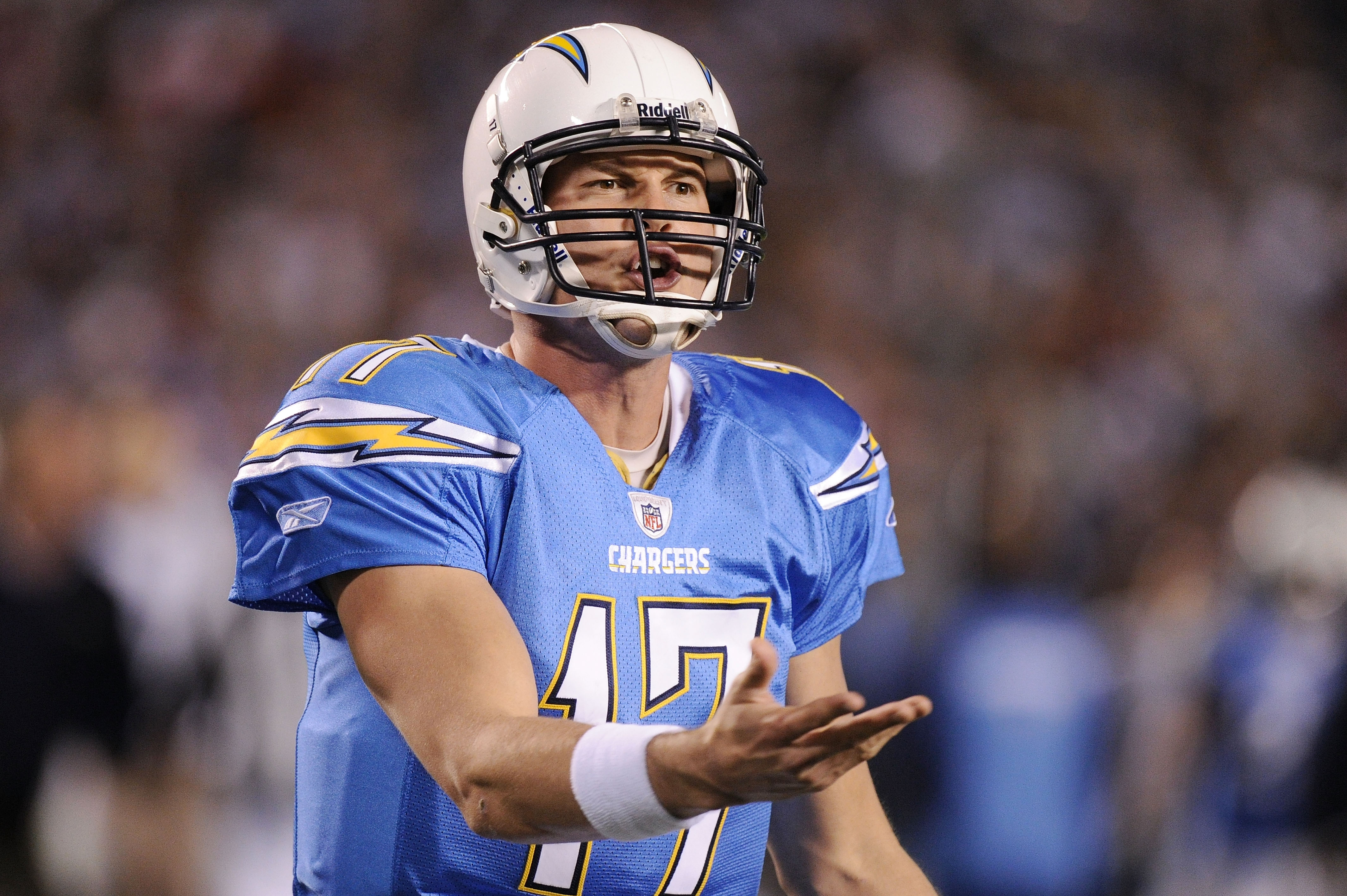 SAN DIEGO, CA - DECEMBER 16:  Quarterback Philip Rivers #17 of the San Diego Chargers reacts during their game against the San Francisco 49ers at Qualcomm Stadium on December 16, 2010 in San Diego, California.  (Photo by Harry How/Getty Images)