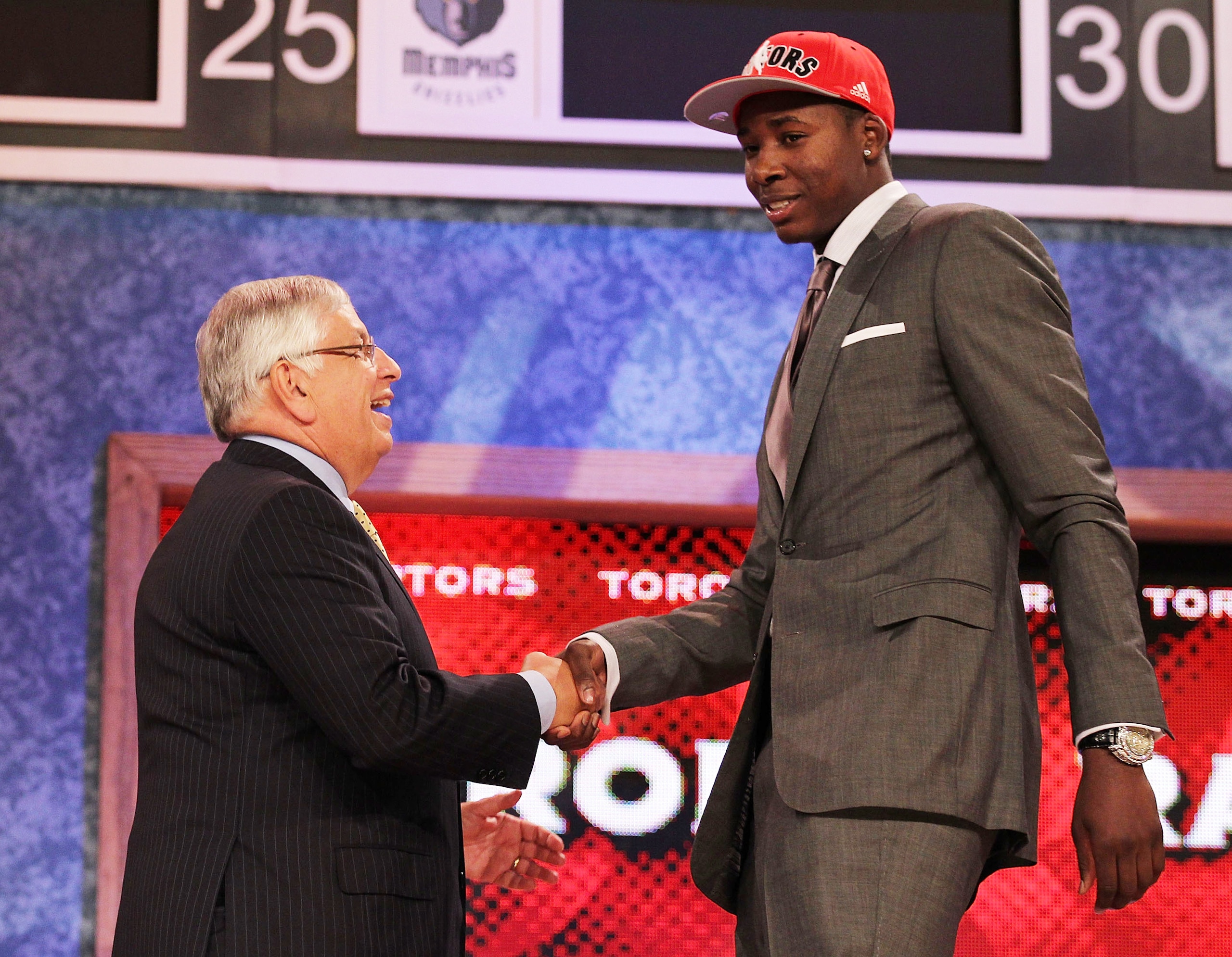 NEW YORK - JUNE 24:  Ed Davis stands with NBA Commisioner David Stern after being drafted thirteenth by The Toronto Raptors at Madison Square Garden on June 24, 2010 in New York City.  NOTE TO USER: User expressly acknowledges and agrees that, by download