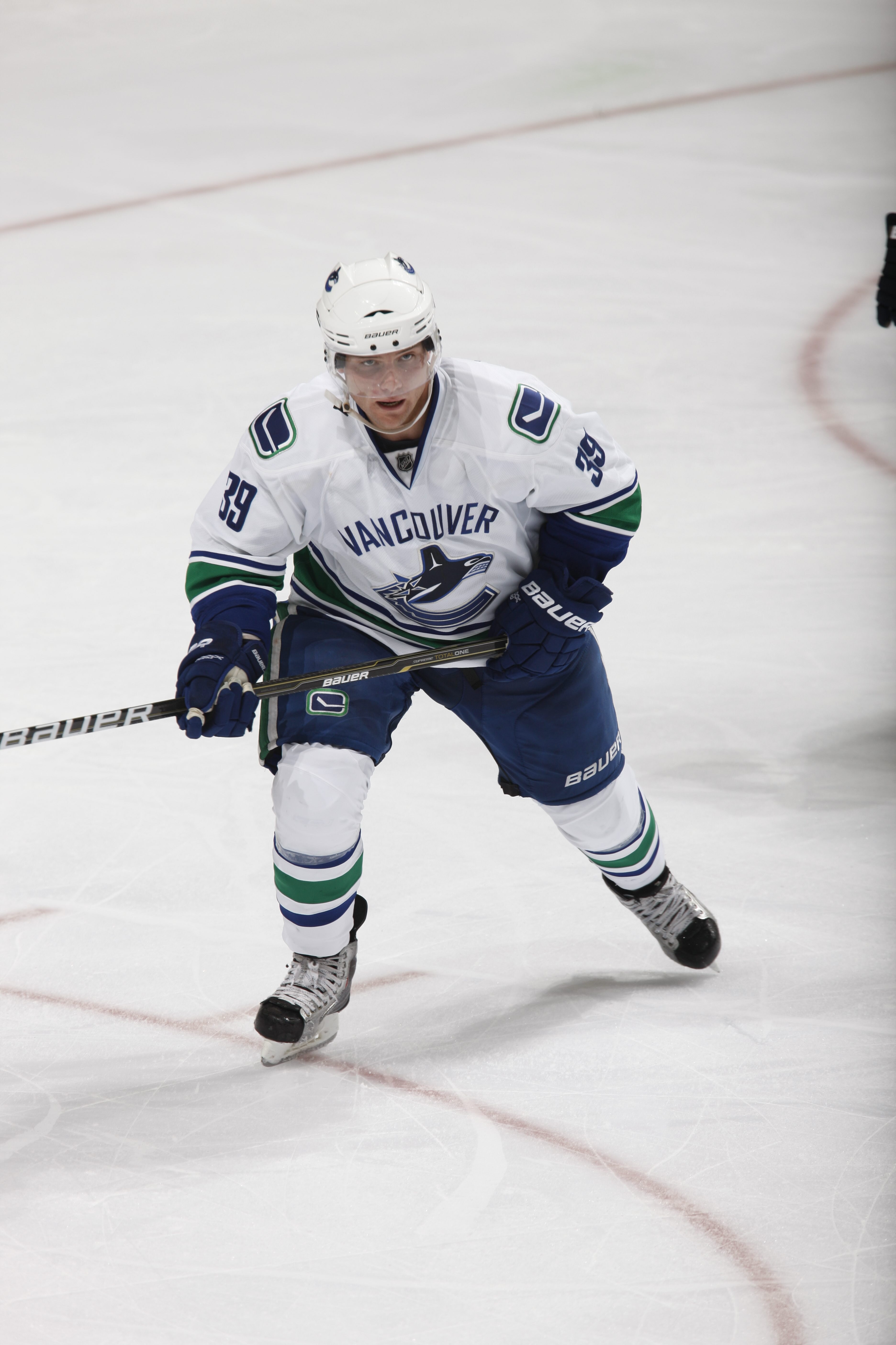 EDMONTON, CANADA - SEPTEMBER 26: Cody Hodgson #39 of the Vancouver Canucks skates against the Edmonton Oilers on September 26, 2010 at Rexall Place in Edmonton, Alberta, Canada. (Photo by Dale MacMillan/Getty Images)